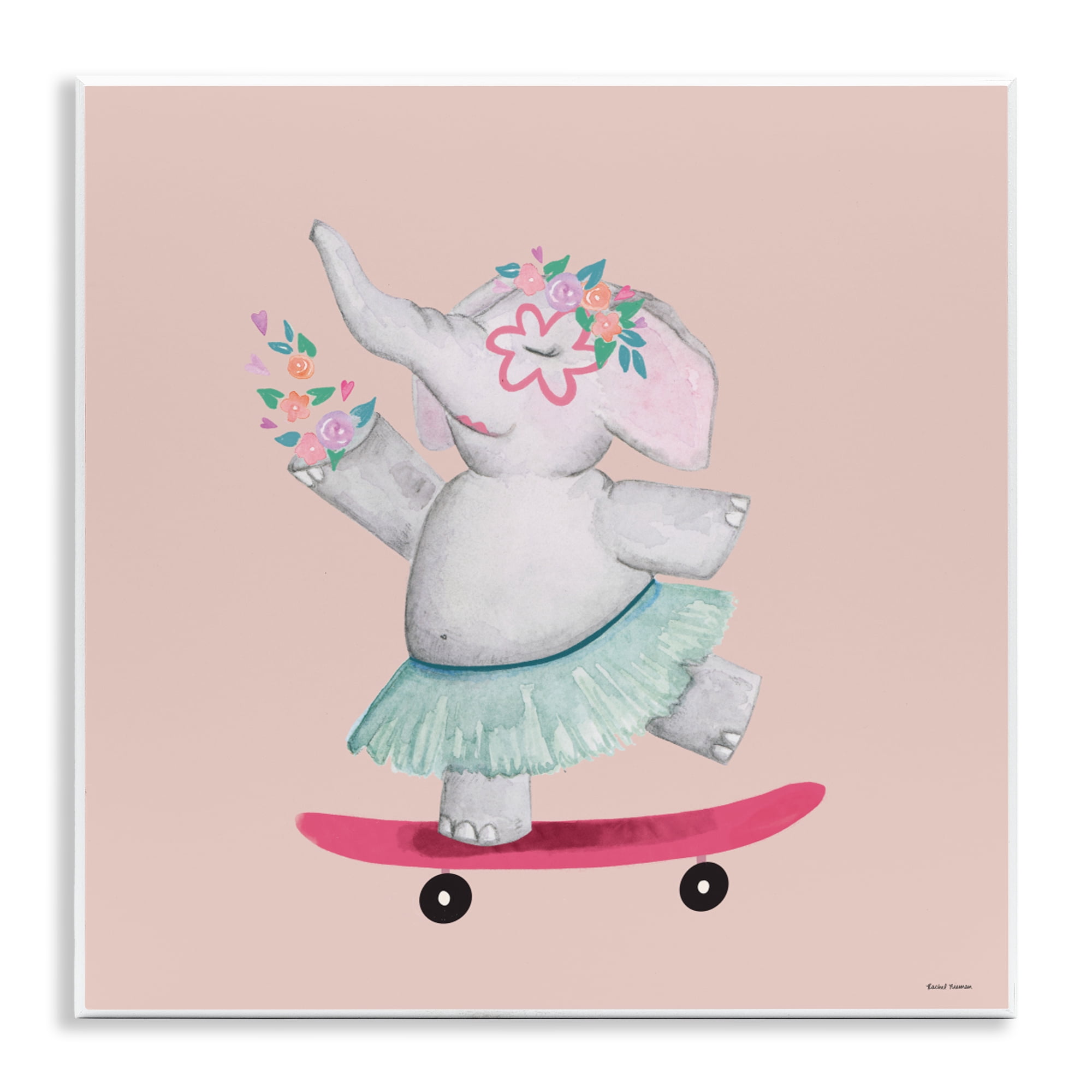 Stupell Industries Skateboarding Elephant with Flowers Wall Plaque Art, design by Rachel Nieman