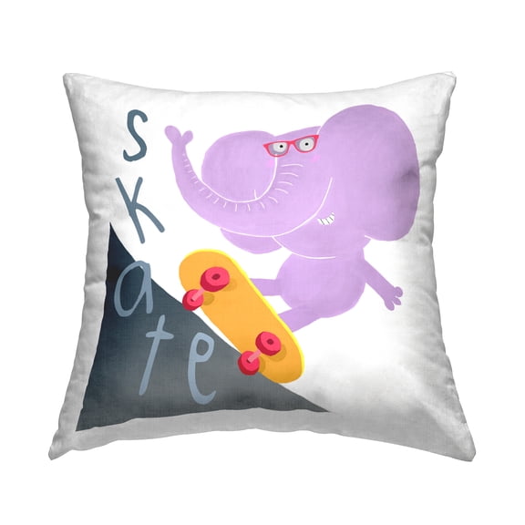 Stupell Industries Skateboarding Purple Elephant Square Decorative Printed Throw Pillow, 18 x 18