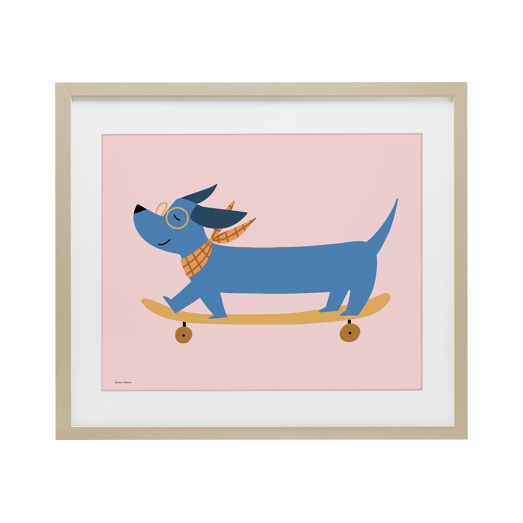 Stupell Industries Skateboarding Wiener Dog Birch Framed Print Under Glass, design by Rachel Nieman