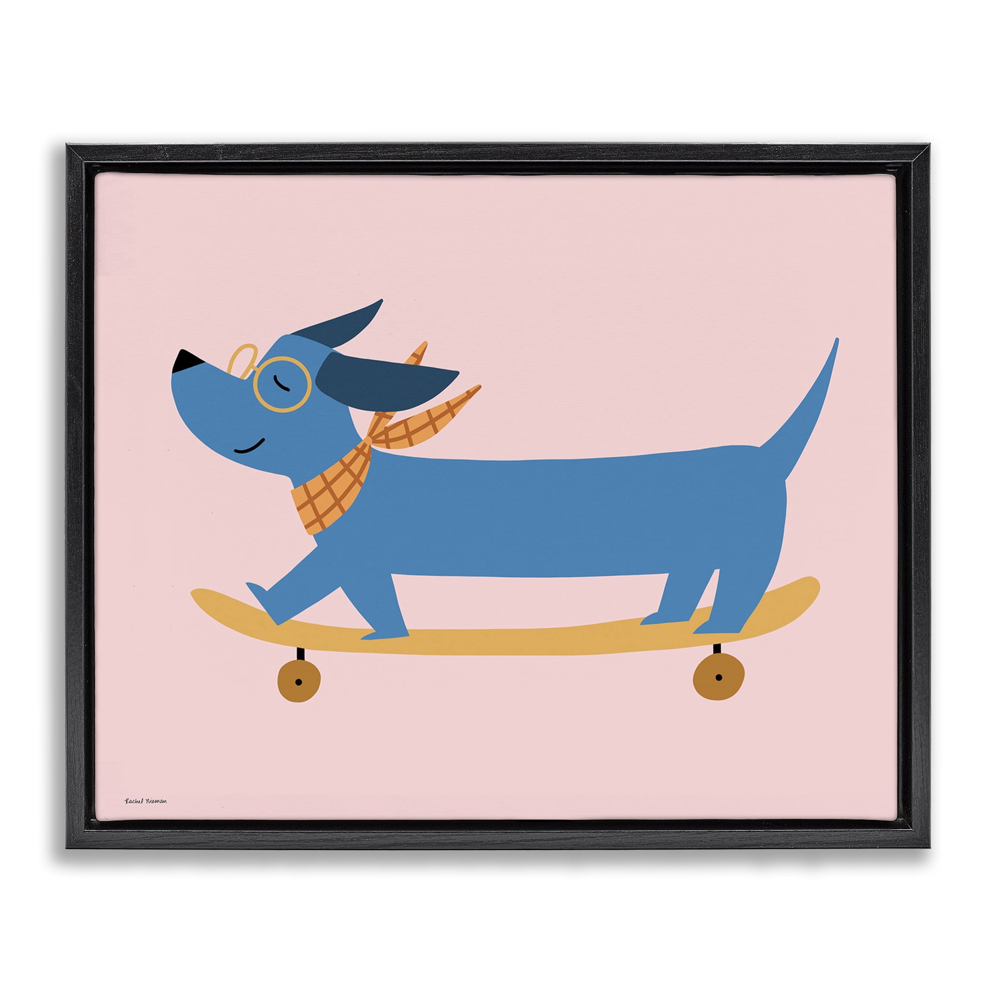 Stupell Industries Skateboarding Wiener Dog Black Framed Floater Canvas Wall Art, design by Rachel Nieman