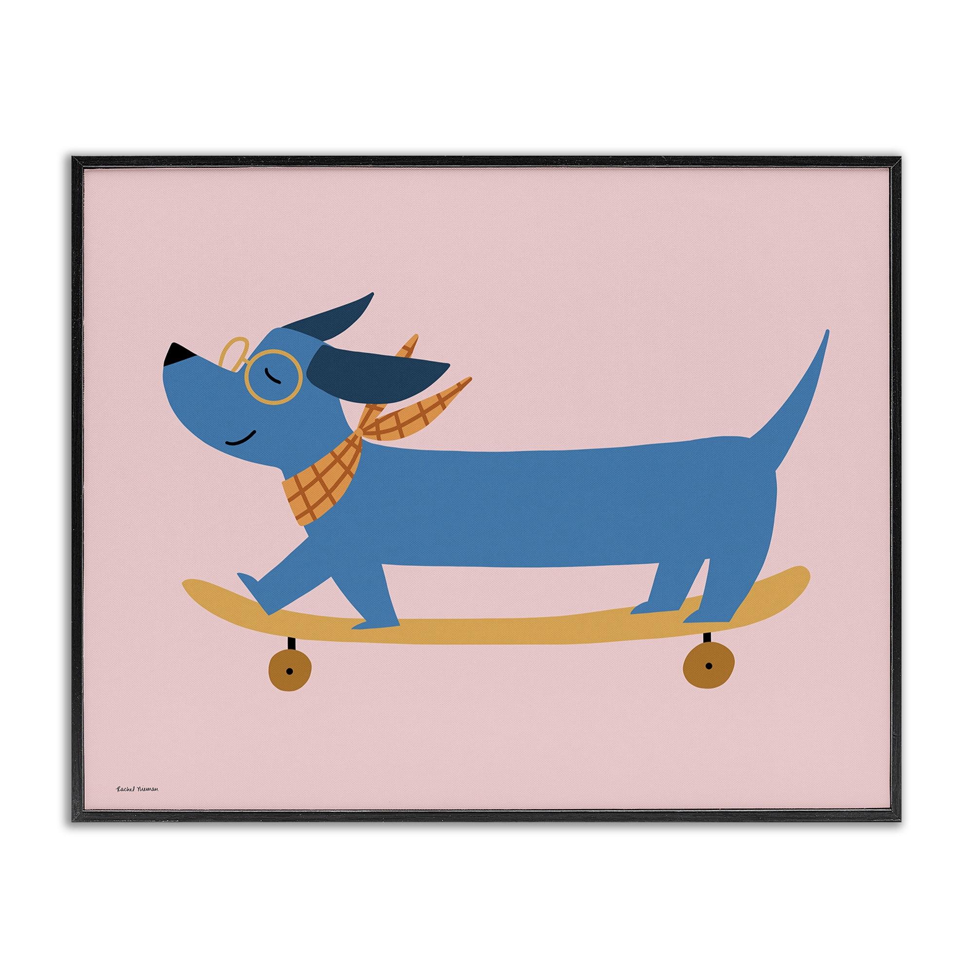 Stupell Industries Skateboarding Wiener Dog Black Framed Giclee Art, design by Rachel Nieman