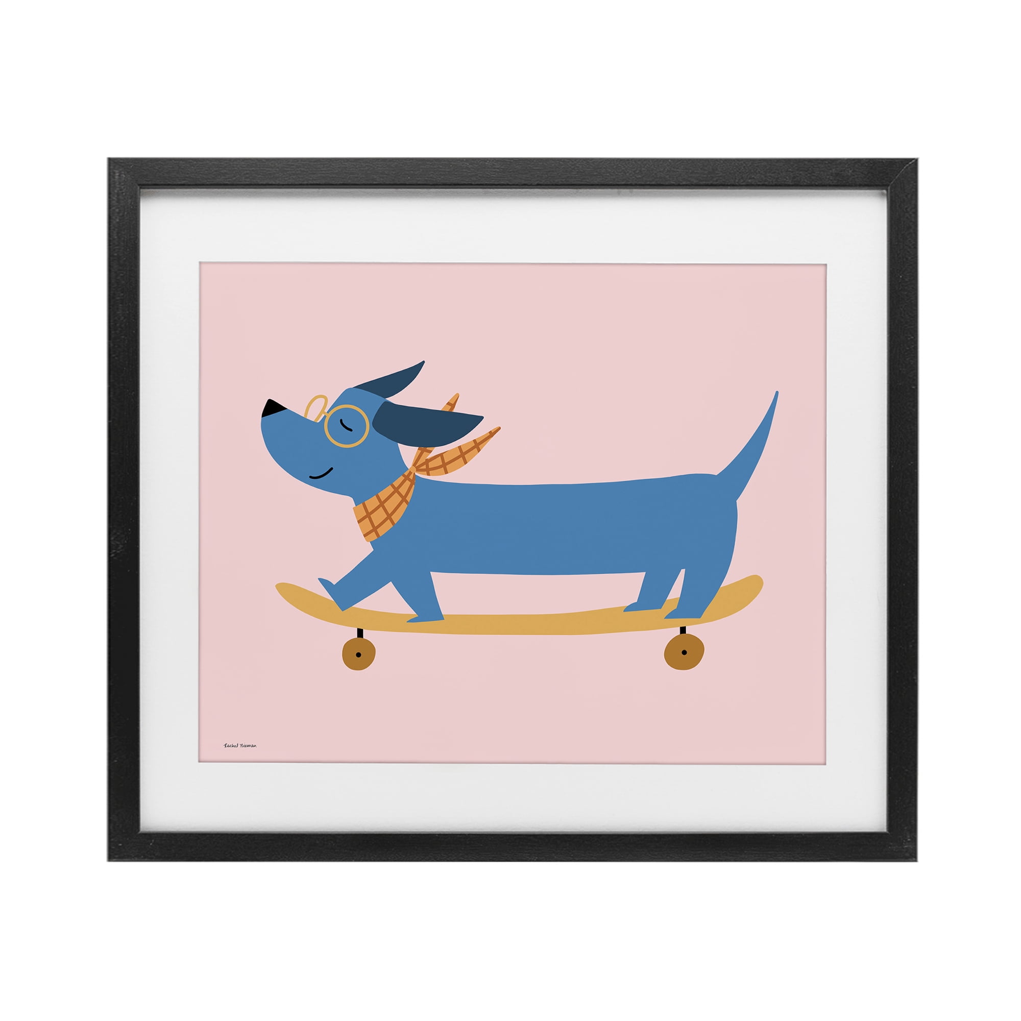 Stupell Industries Skateboarding Wiener Dog Black Framed Print Under Glass, design by Rachel Nieman