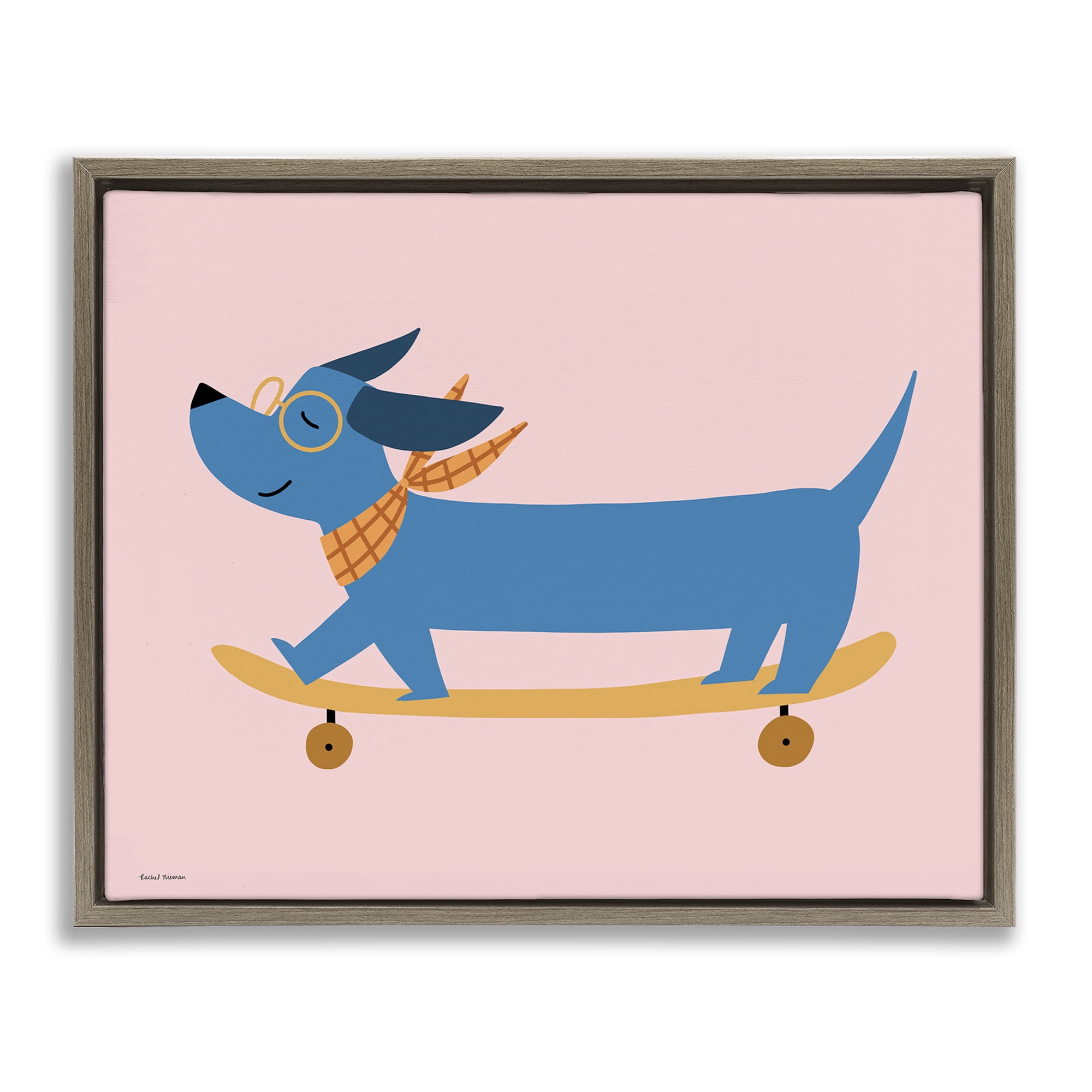 Stupell Industries Skateboarding Wiener Dog Brown Framed Floater Canvas Wall Art, design by Rachel Nieman