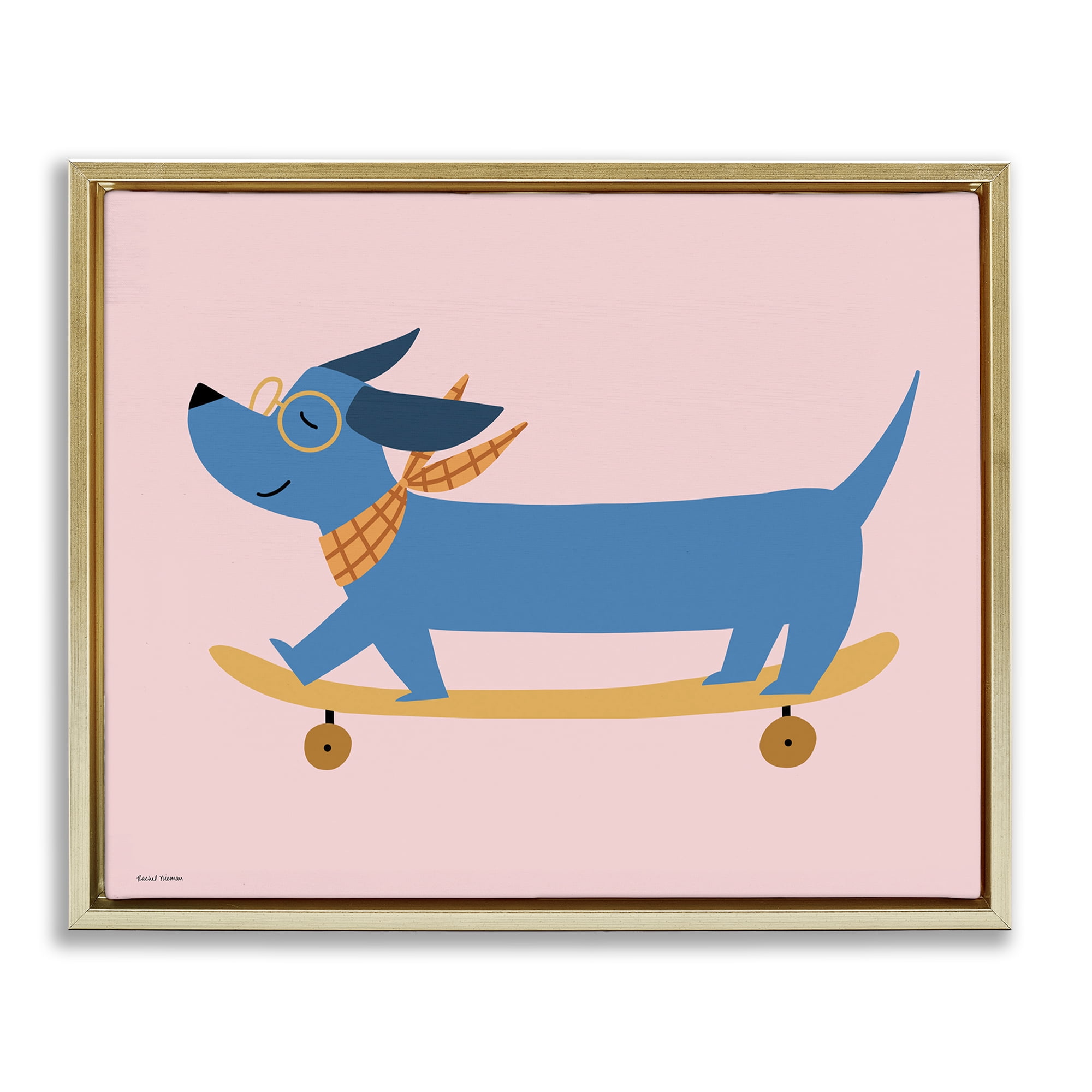 Stupell Industries Skateboarding Wiener Dog Gold Framed Floater Canvas Wall Art, design by Rachel Nieman