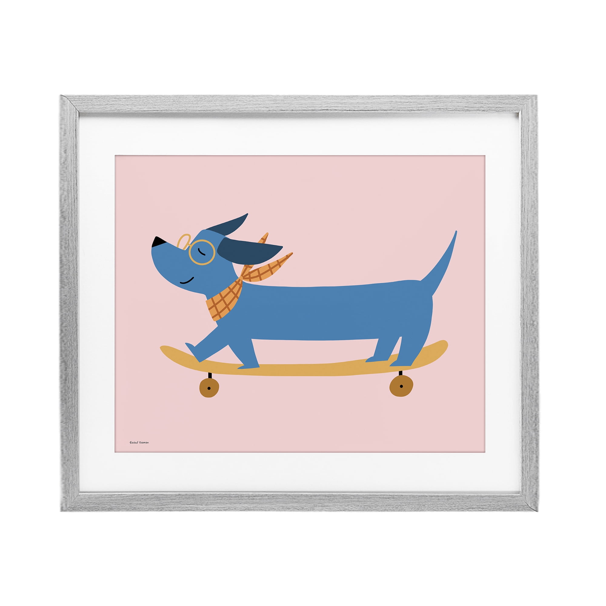 Stupell Industries Skateboarding Wiener Dog Gray Framed Print Under Glass, design by Rachel Nieman