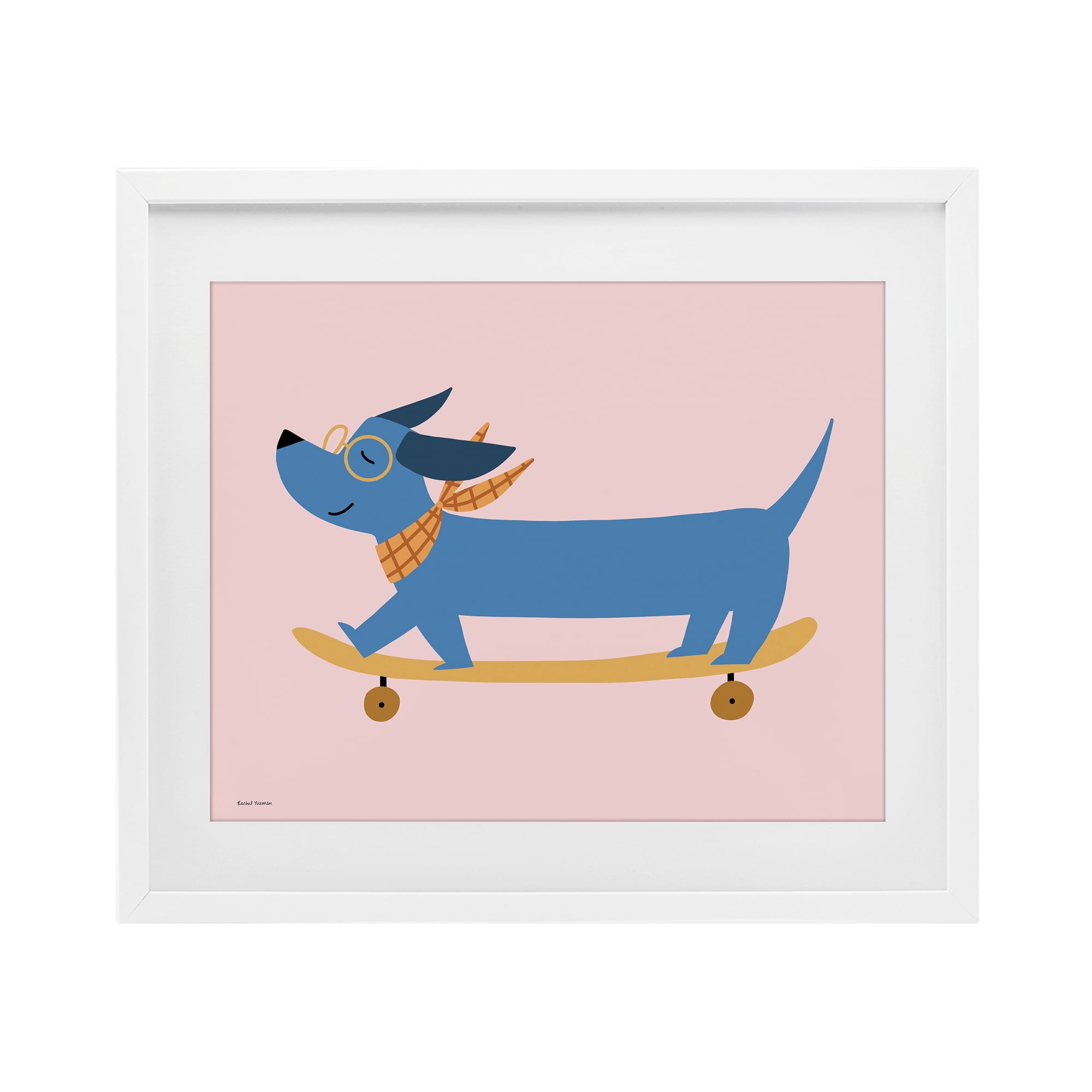 Stupell Industries Skateboarding Wiener Dog White Framed Print Under Glass, design by Rachel Nieman