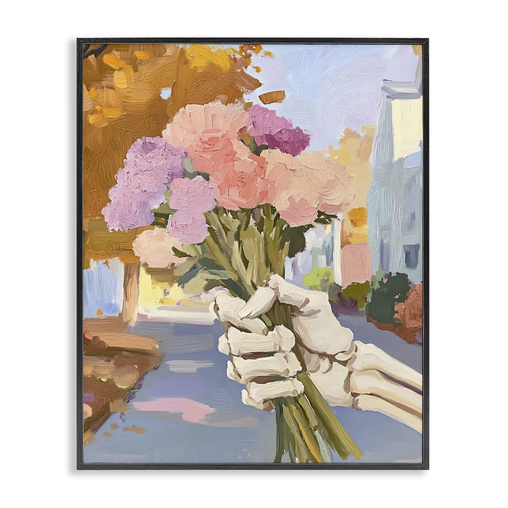 Stupell Industries Skeleton Hand Holding Flowers Black Framed Giclee Art, design by The Prints Vibe