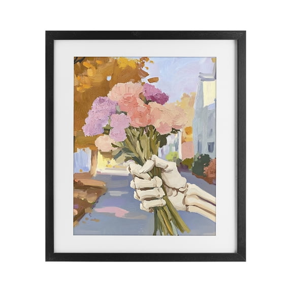 Stupell Industries Bohemian Skeleton Hand Holding Flowers Black Framed Print Under Glass, 13 x 16, by The Prints Vibe