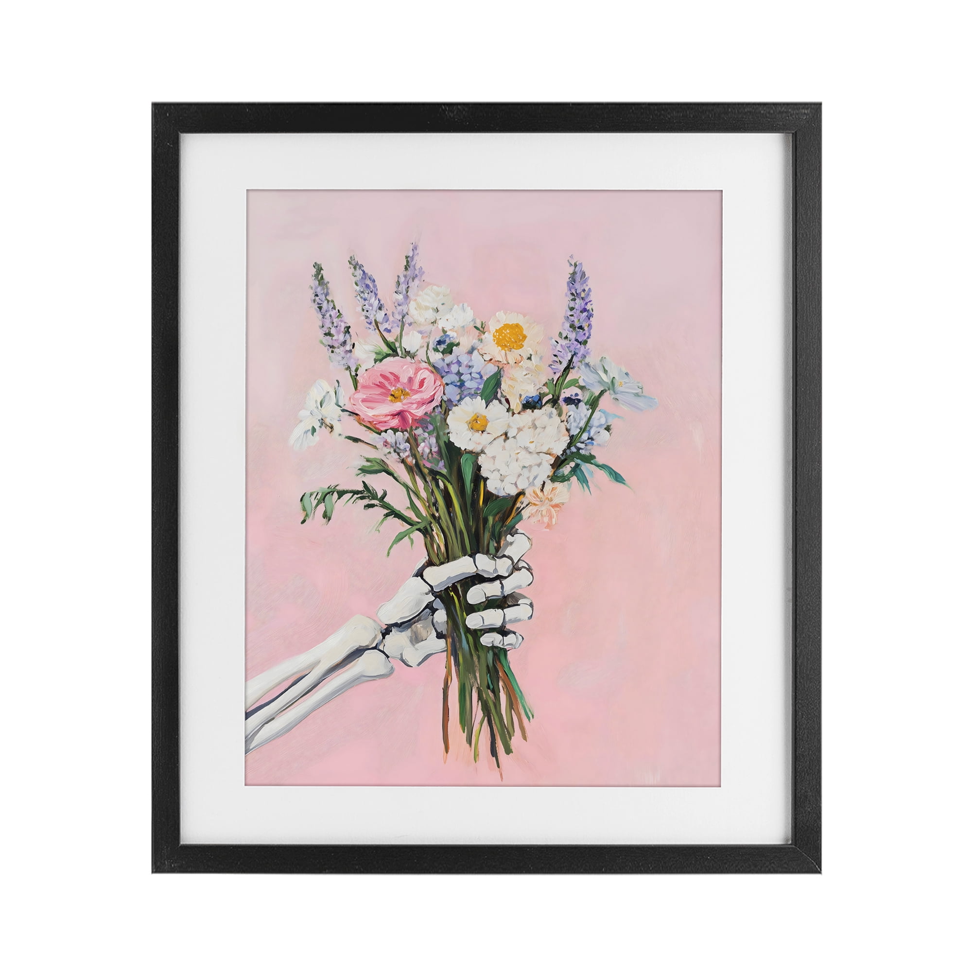 Stupell Industries Skeleton Hand Holding Flowers Black Framed Print Under Glass, design by The Prints Vibe