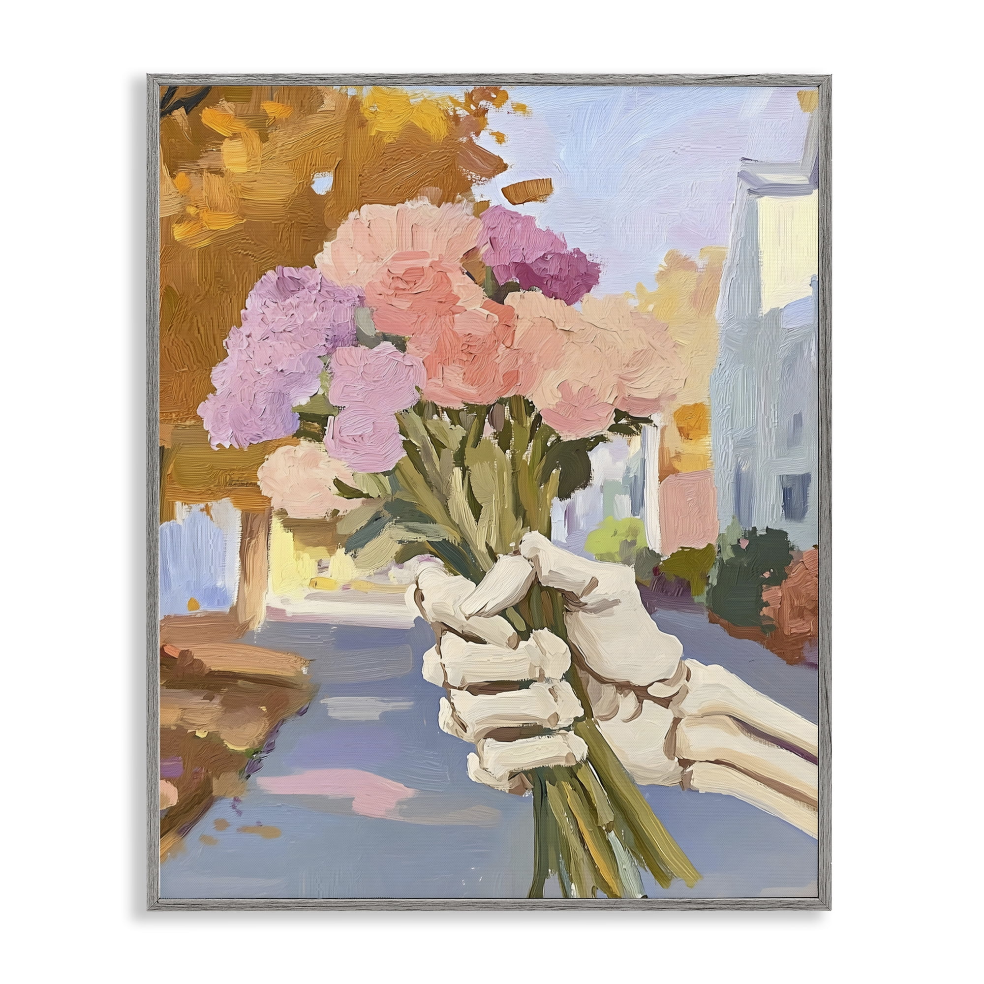 Stupell Industries Skeleton Hand Holding Flowers Gray Framed Giclee Art, design by The Prints Vibe