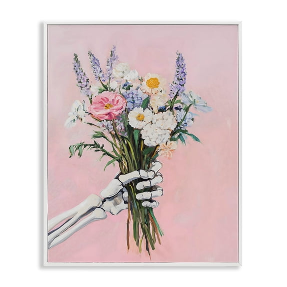 Stupell Industries Bohemian Skeleton Hand Holding Flowers White Framed Giclee Art, 24 x 30, by The Prints Vibe