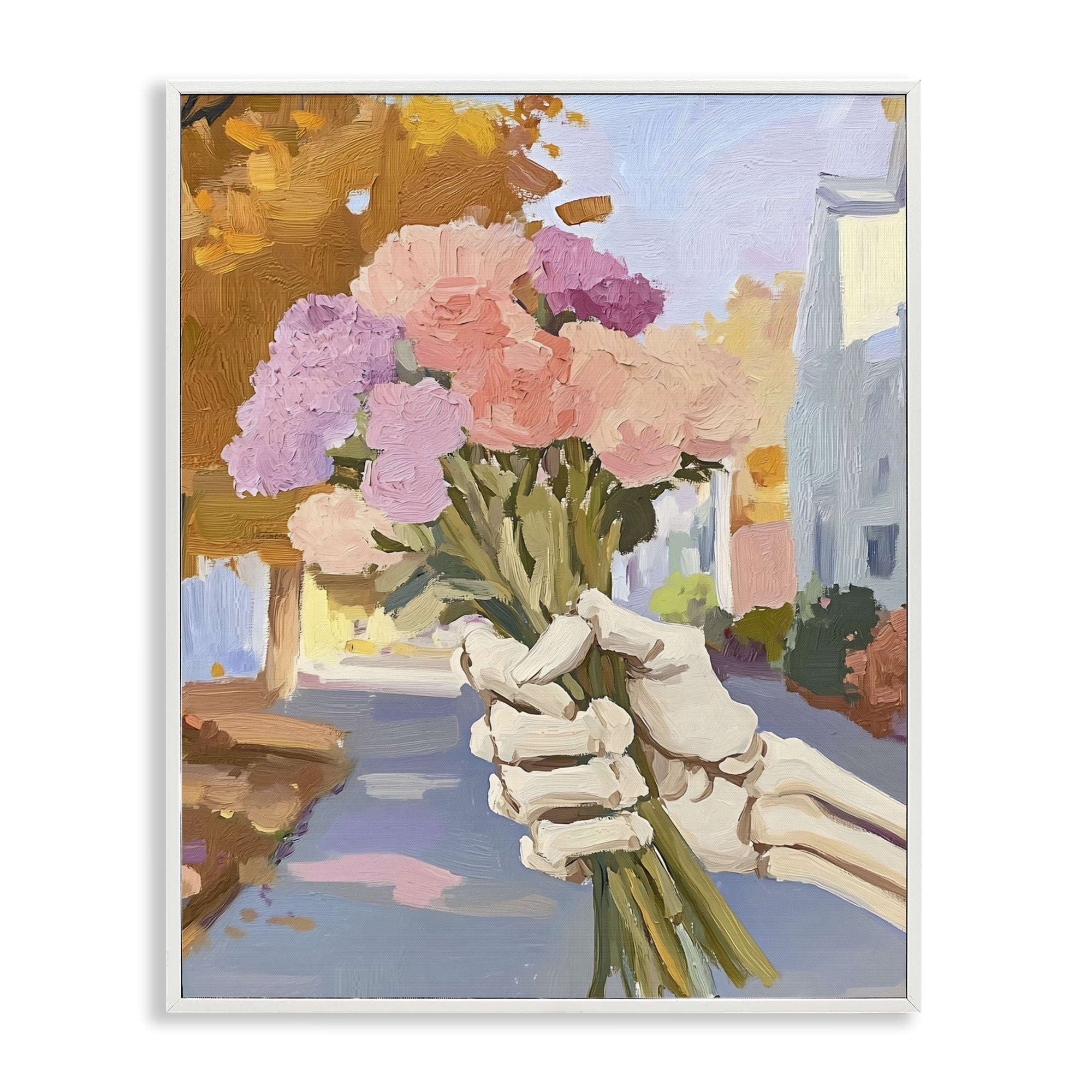 Stupell Industries Skeleton Hand Holding Flowers White Framed Giclee Art, design by The Prints Vibe