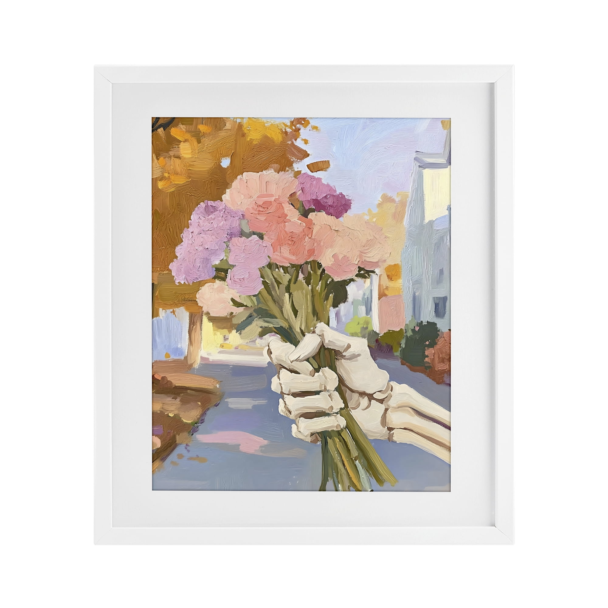 Stupell Industries Skeleton Hand Holding Flowers White Framed Print Under Glass, design by The Prints Vibe
