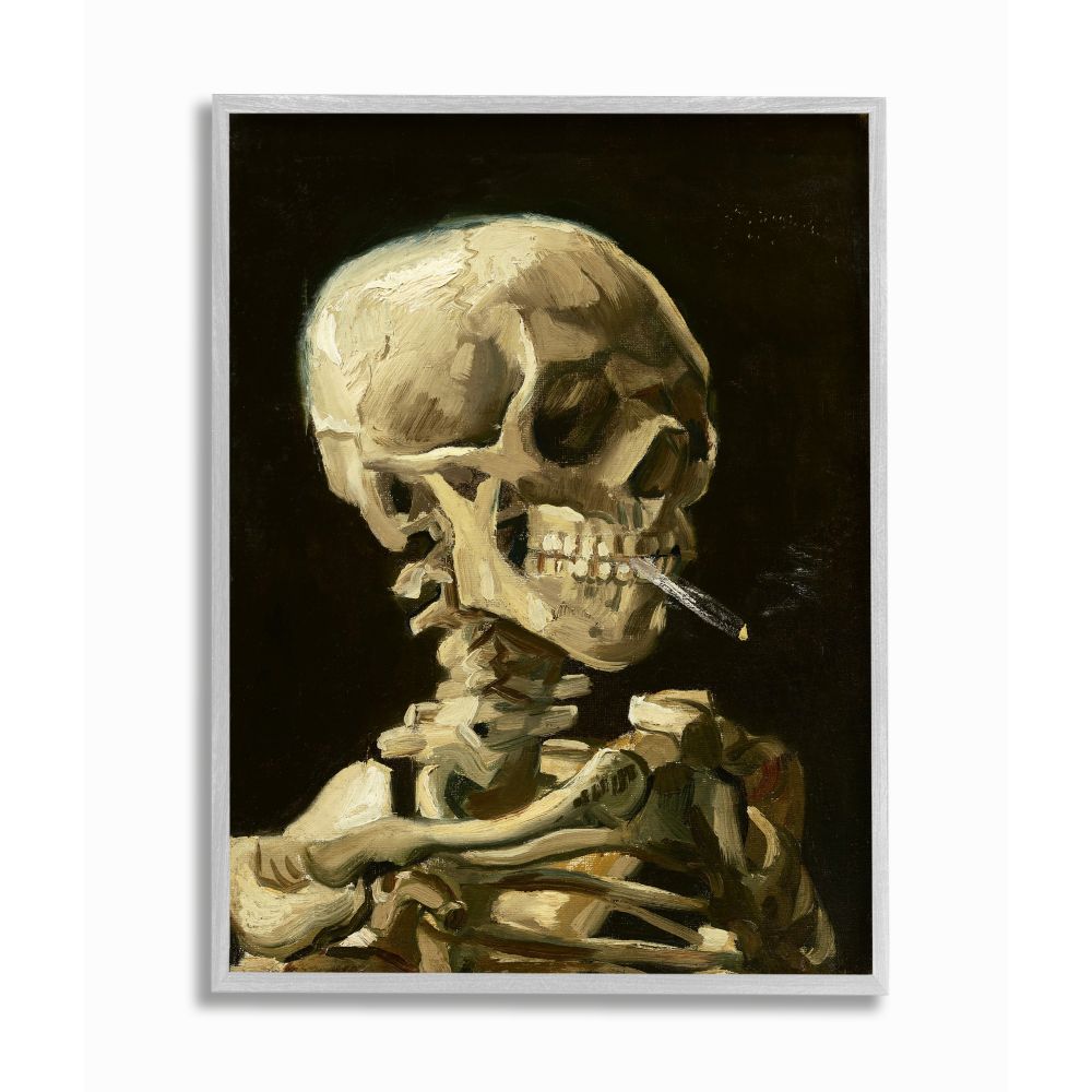 Stupell Industries Skeleton With A Smoke Tan Black Van Gogh Classical Painting Gray Framed Art Print Wall Art, 11x14, by Vincent Van Gogh