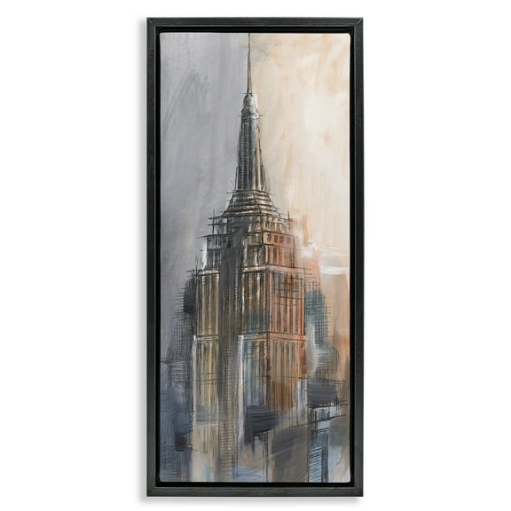Stupell Industries Sketched City Building Scenic & Cityscapes Painting Black Floater Framed Canvas Art Print Wall Art, 11 x 25