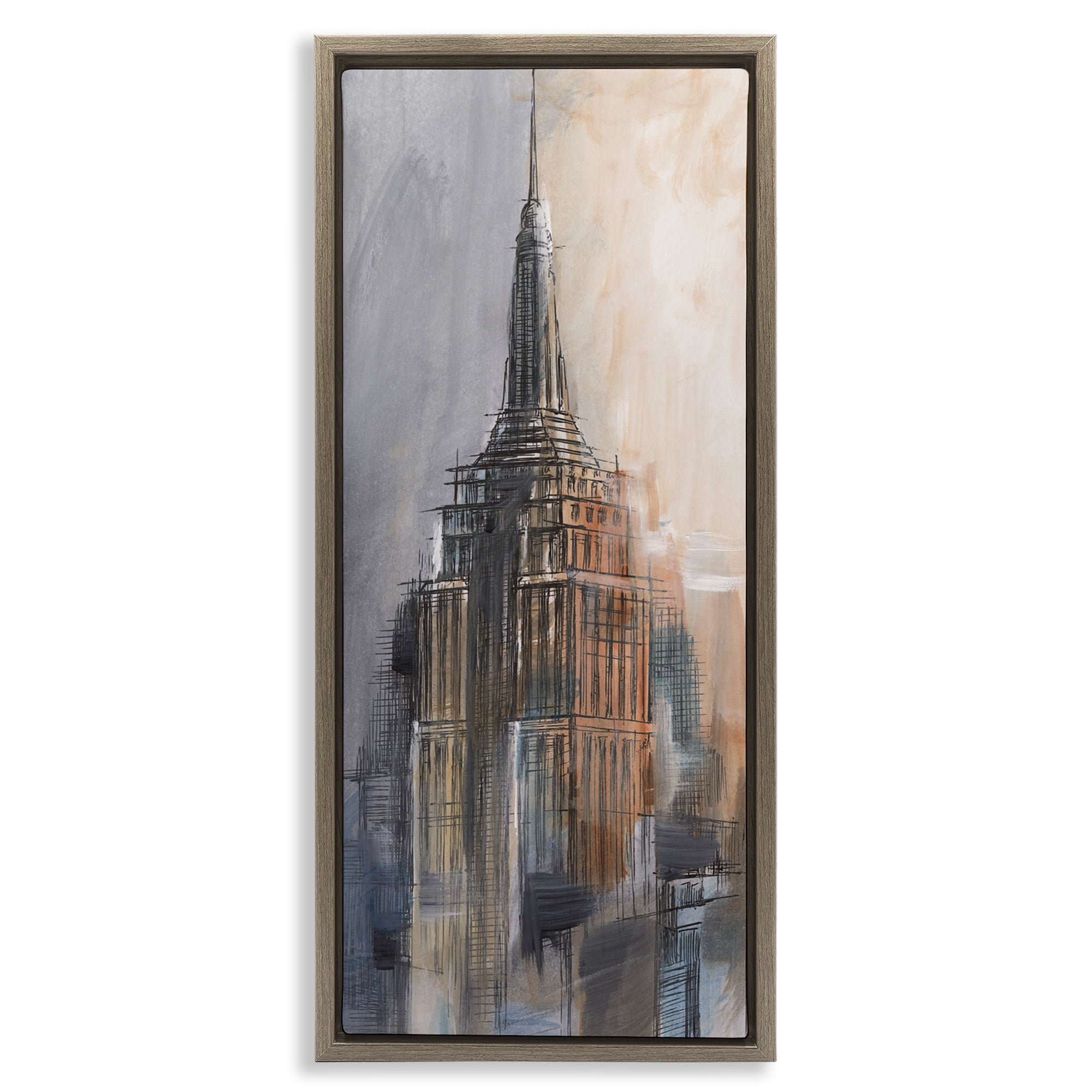 Stupell Industries Sketched City Building Scenic & Cityscapes Painting Brown Floater Framed Canvas Art Print Wall Art, 14 x 31