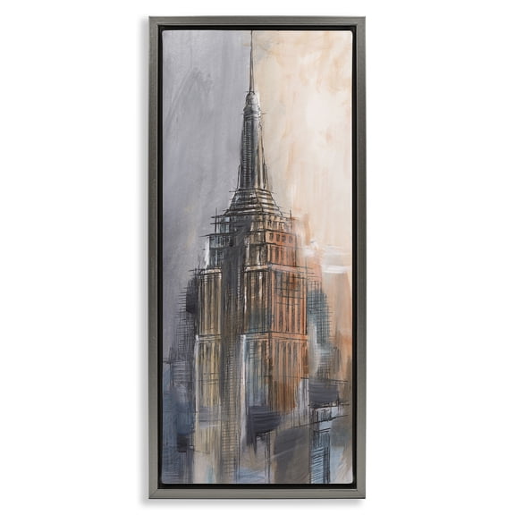 Stupell Industries Sketched City Building Scenic & Cityscapes Painting Gray Floater Framed Canvas Art Print Wall Art, 14 x 31