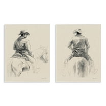 Stupell Industries Sketched Cowboy on Range People Drawing Unframed Art Print Wall Art, 11 x 14, Set of 2