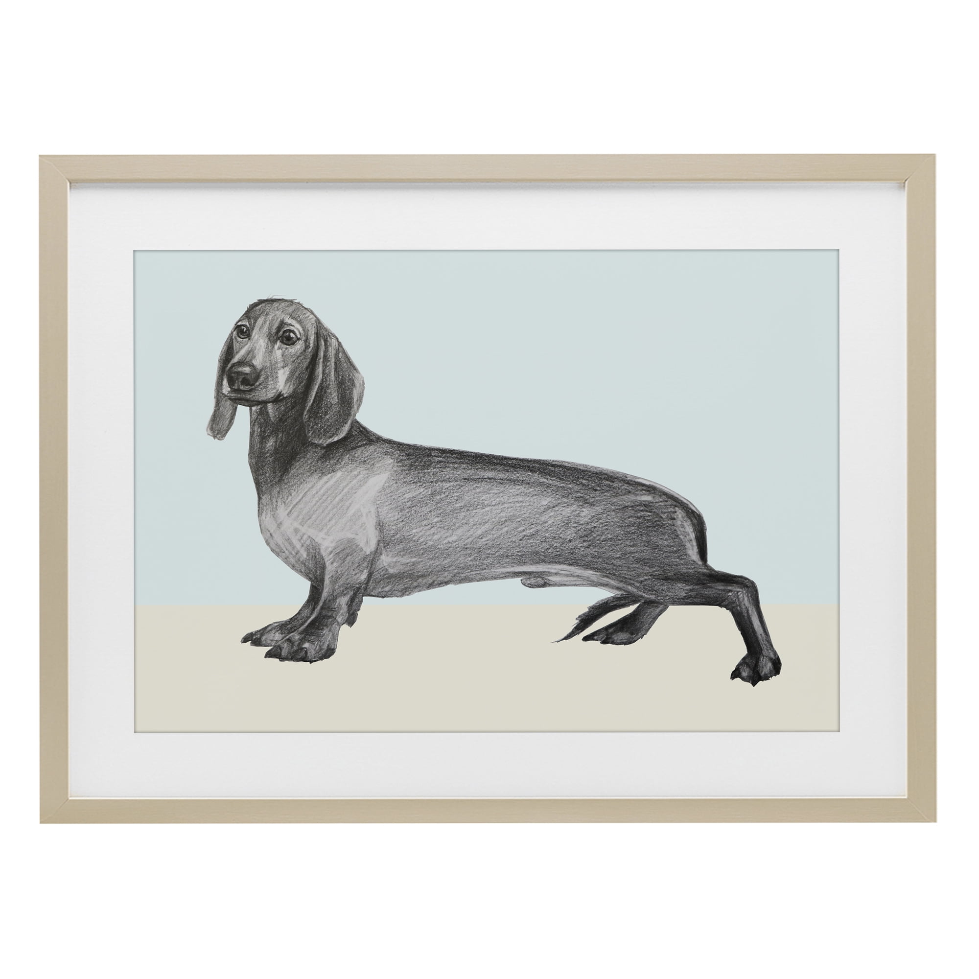 Stupell Industries Sketched Dachshund on Blue Birch Framed Print Under Glass, design by Violeta Vollmer