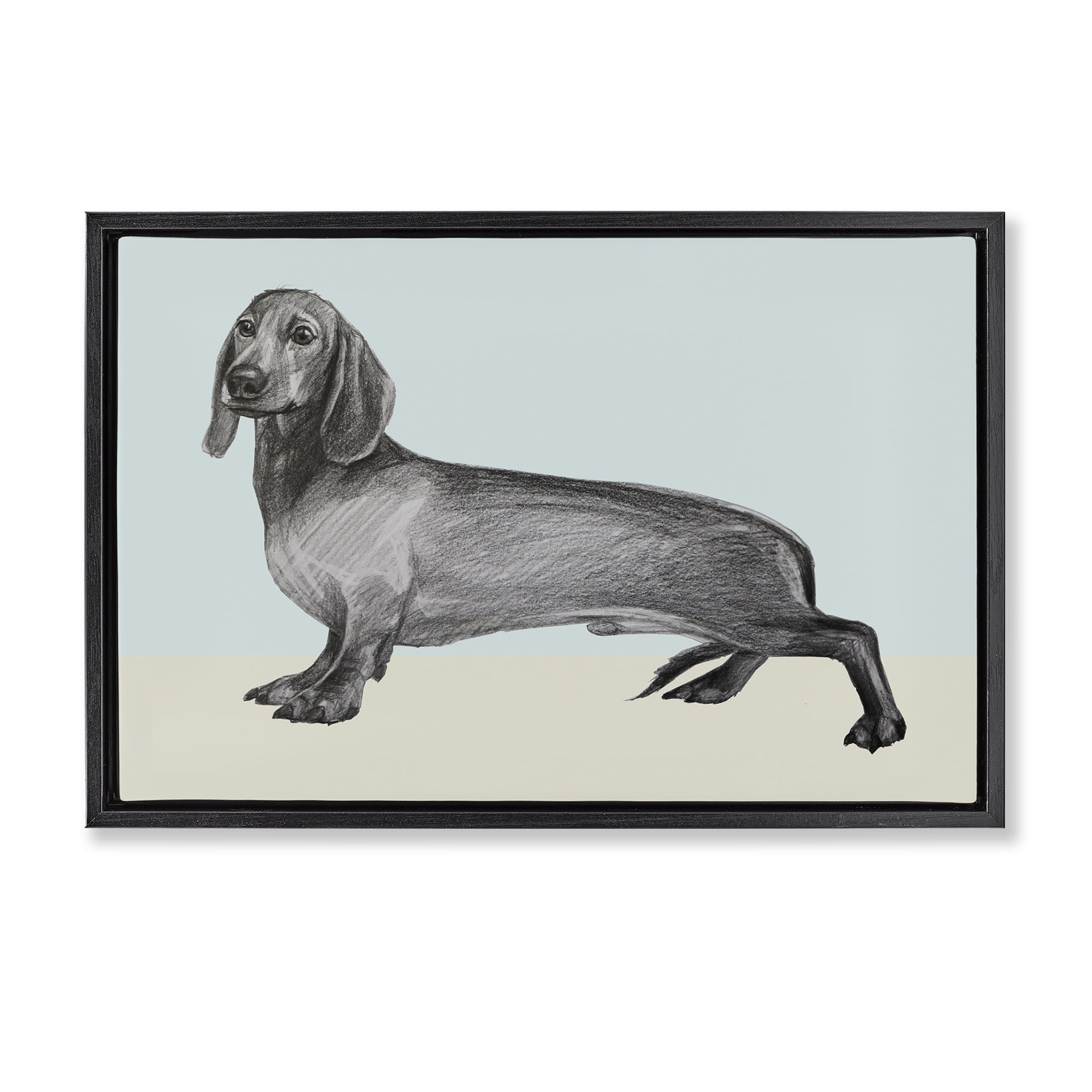 Stupell Industries Sketched Dachshund on Blue Black Framed Floater Canvas Wall Art, design by Violeta Vollmer