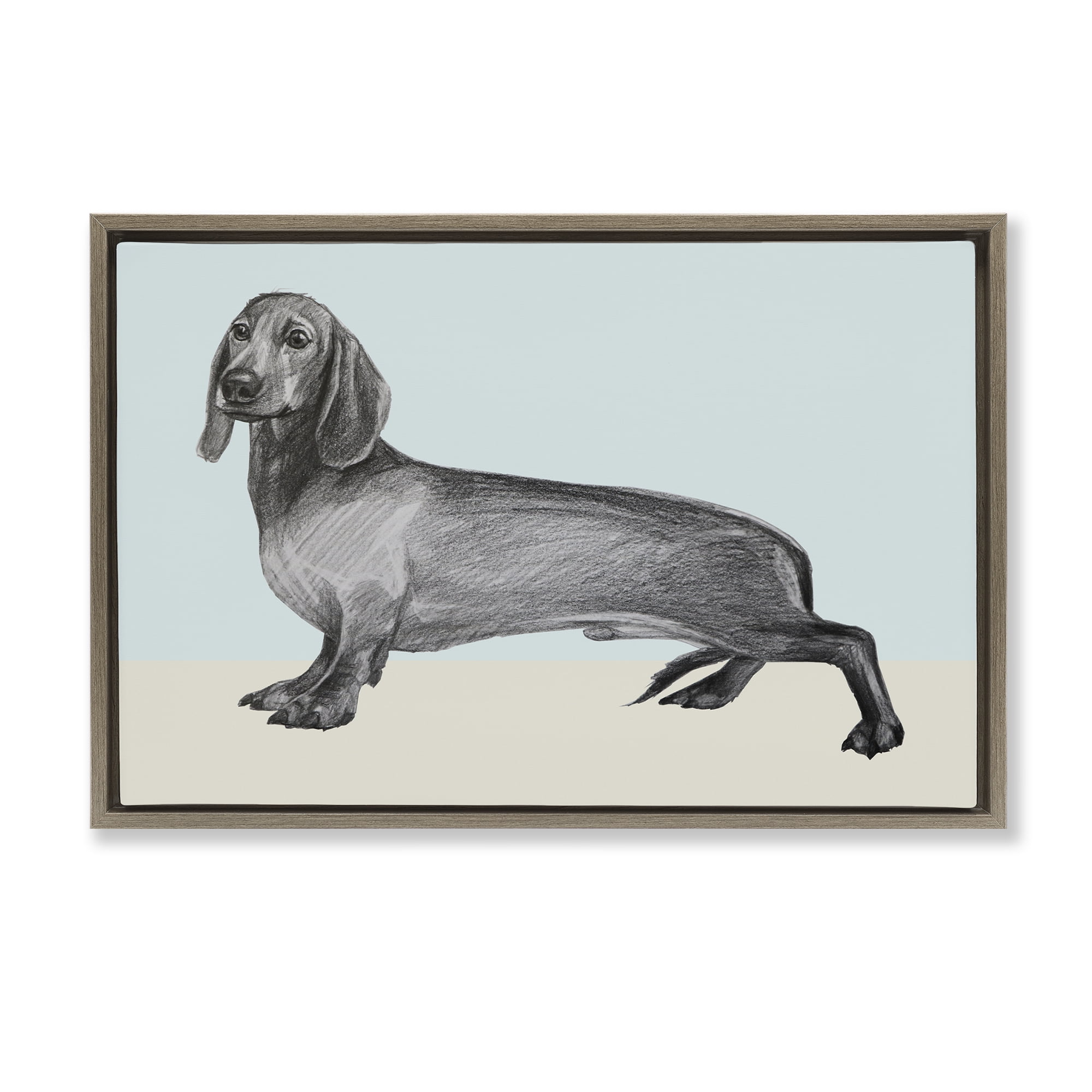 Stupell Industries Sketched Dachshund on Blue Brown Framed Floater Canvas Wall Art, design by Violeta Vollmer