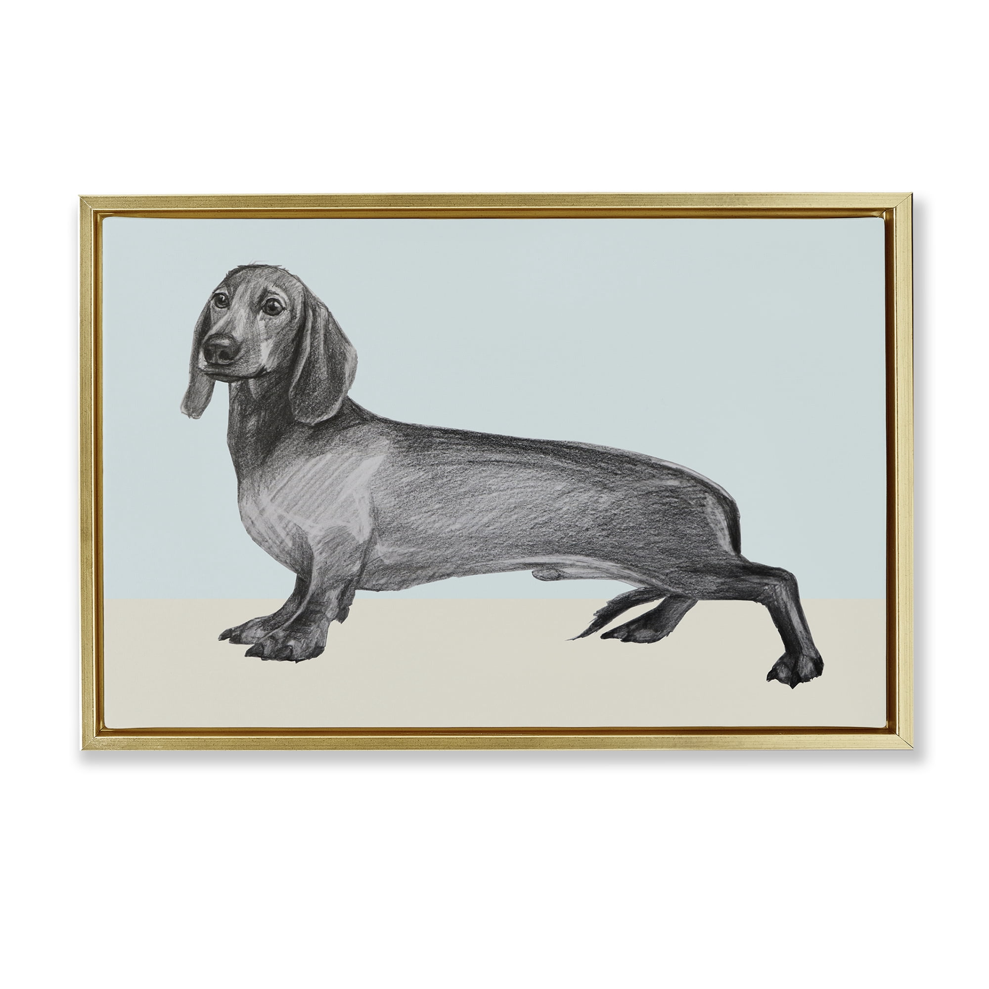 Stupell Industries Sketched Dachshund on Blue Gold Framed Floater Canvas Wall Art, design by Violeta Vollmer