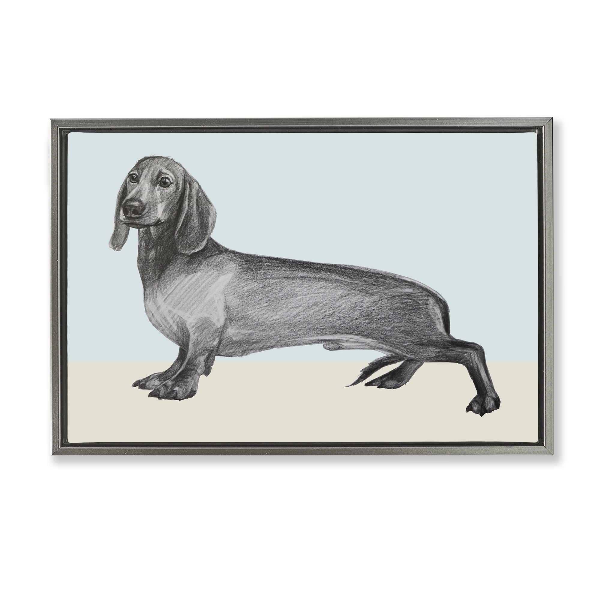 Stupell Industries Sketched Dachshund on Blue Gray Framed Floater Canvas Wall Art, design by Violeta Vollmer
