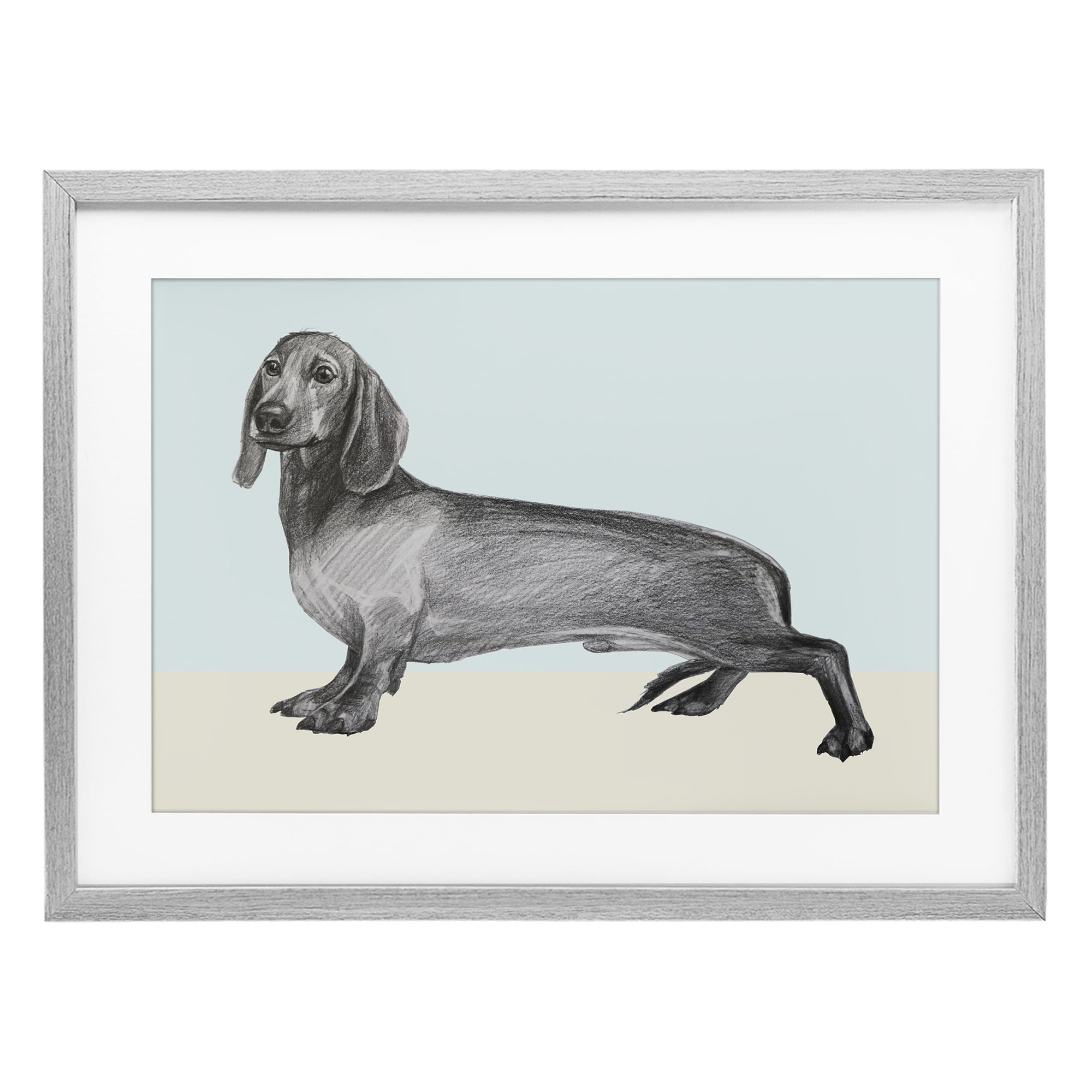 Stupell Industries Sketched Dachshund on Blue Gray Framed Print Under Glass, design by Violeta Vollmer