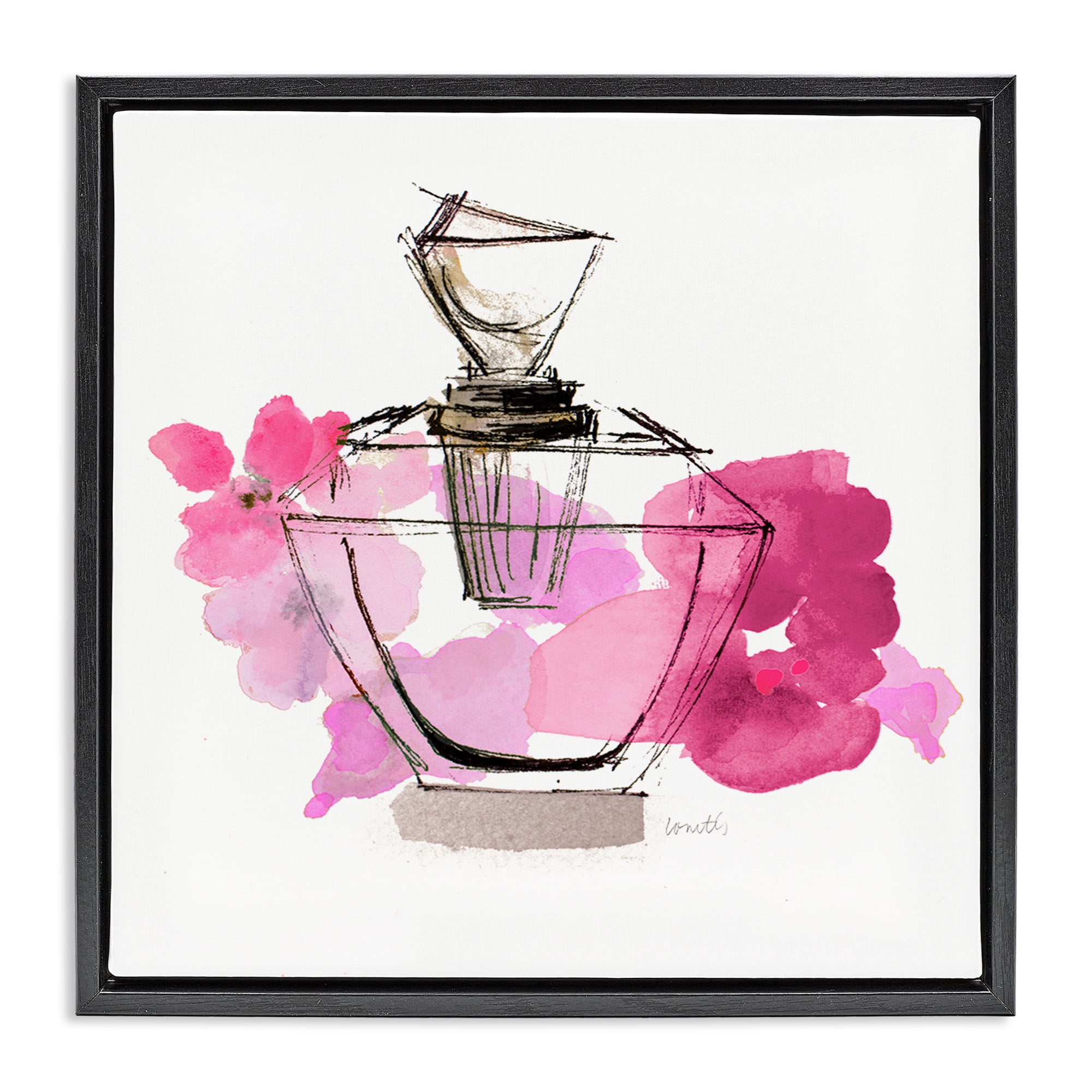 Stupell Industries Sketched Doodle Perfume Fashion Painting Black Floater Framed Canvas Art Print Wall Art, 18 x 18