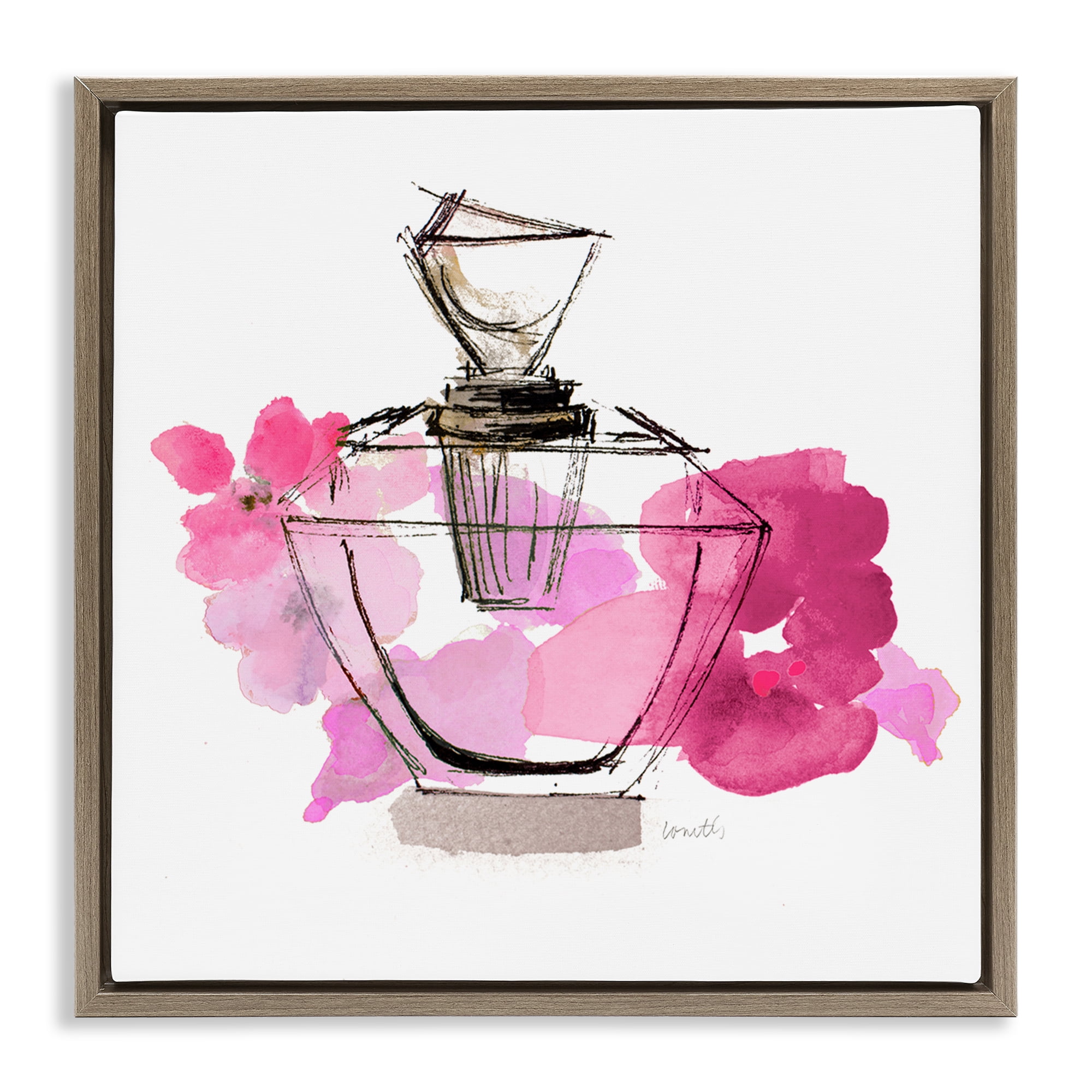 Stupell Industries Sketched Doodle Perfume Fashion Painting Brown Floater Framed Canvas Art Print Wall Art, 25 x 25