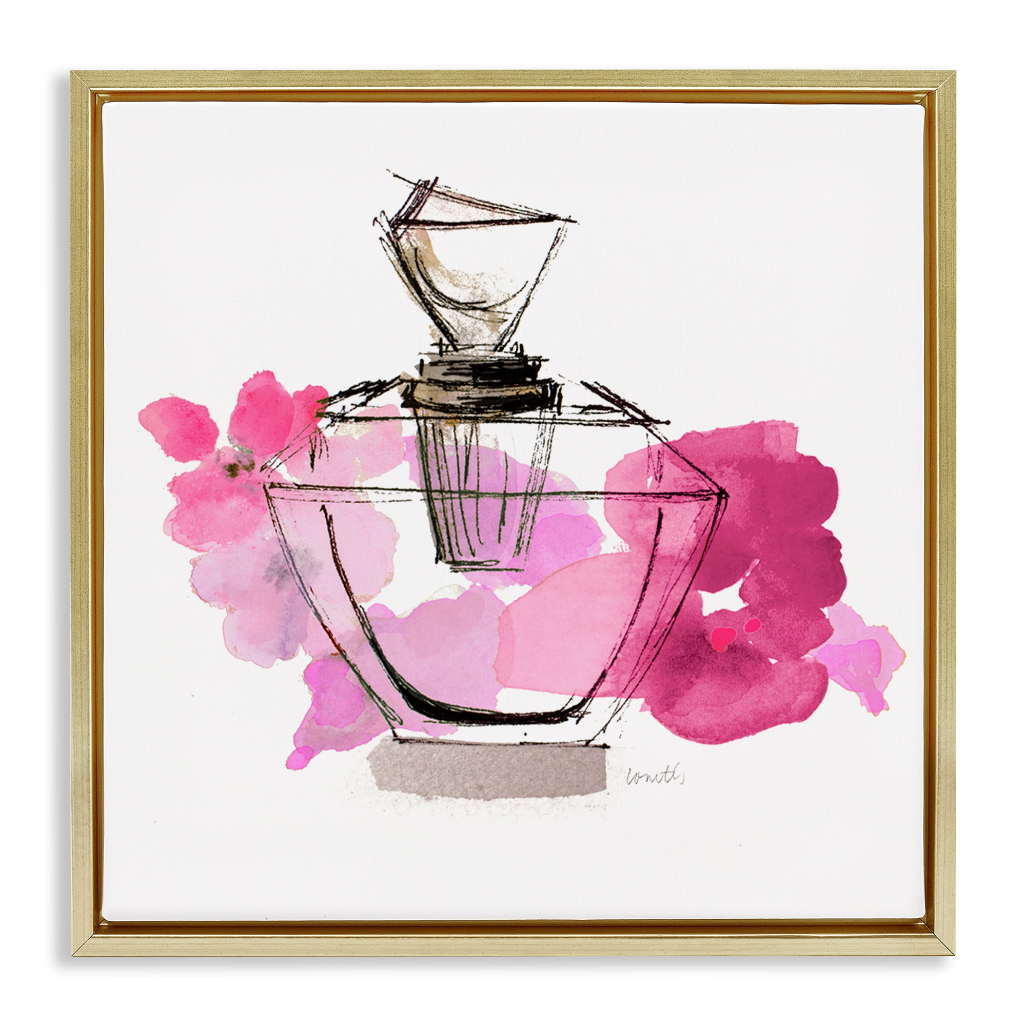 Stupell Industries Sketched Doodle Perfume Fashion Painting Gold Floater Framed Canvas Art Print Wall Art, 18 x 18