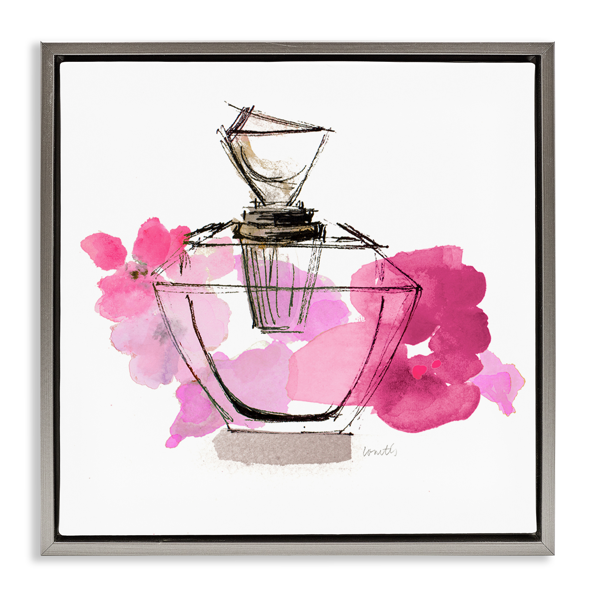 Stupell Industries Sketched Doodle Perfume Fashion Painting Gray Floater Framed Canvas Art Print Wall Art, 18 x 18
