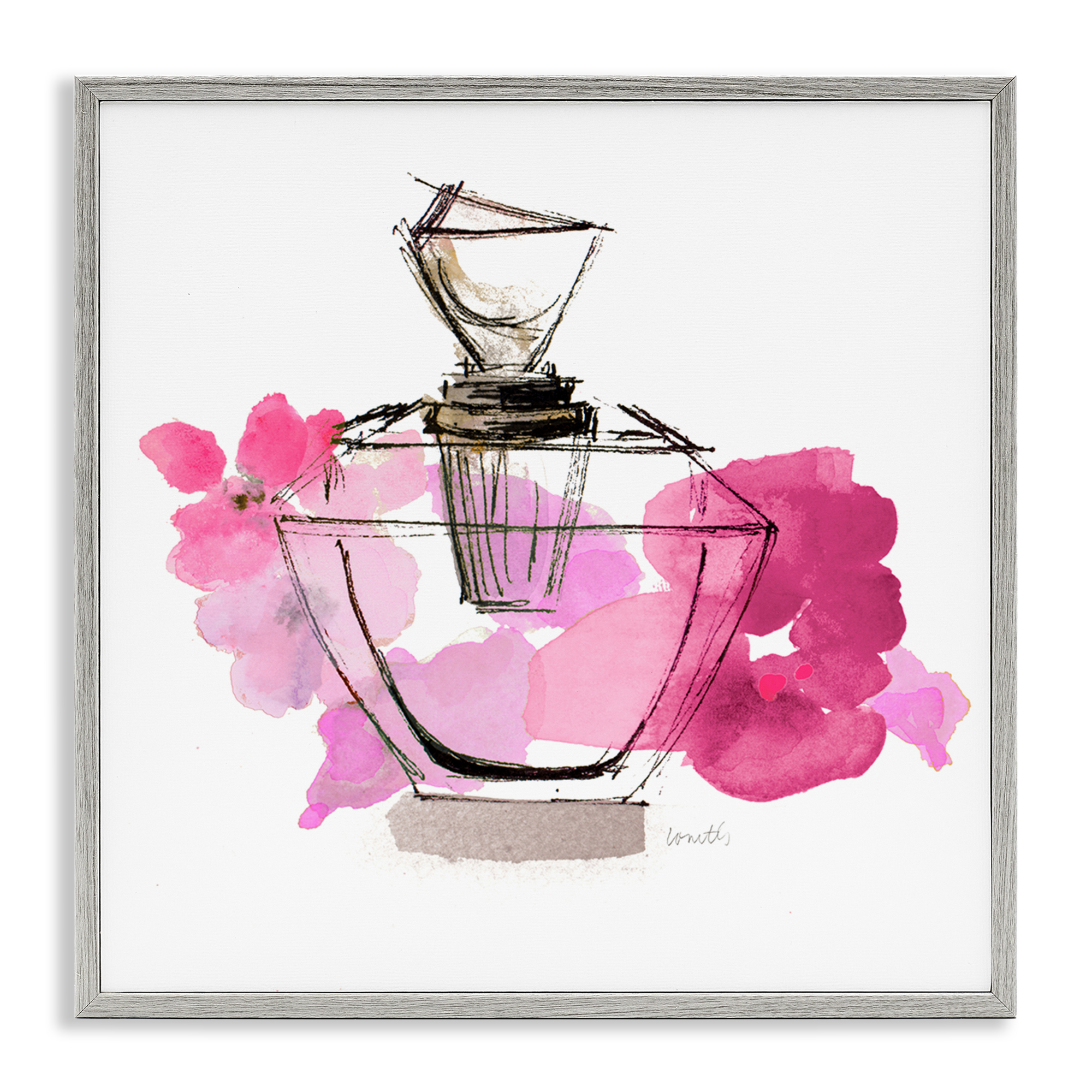 Stupell Industries Sketched Doodle Perfume Fashion Painting Gray Framed Art Print Wall Art, 12 x 12