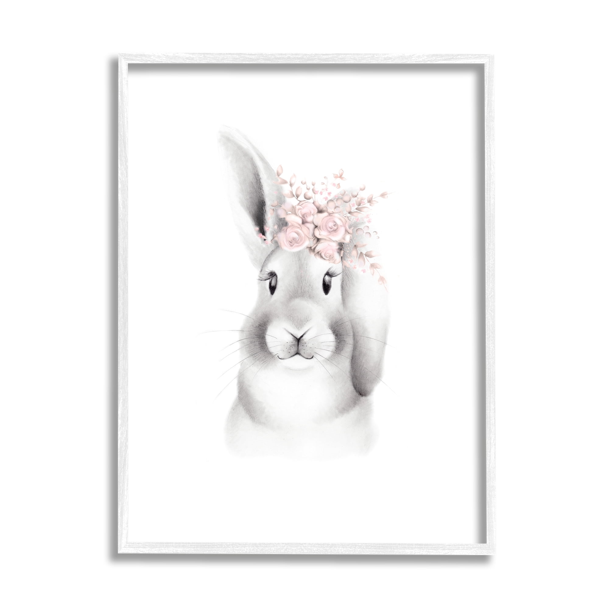 Stupell Industries Sketched Fluffy Bunny Flowers Graphic Art Framed Art Print Wall Art, 11x14, By Studio Q