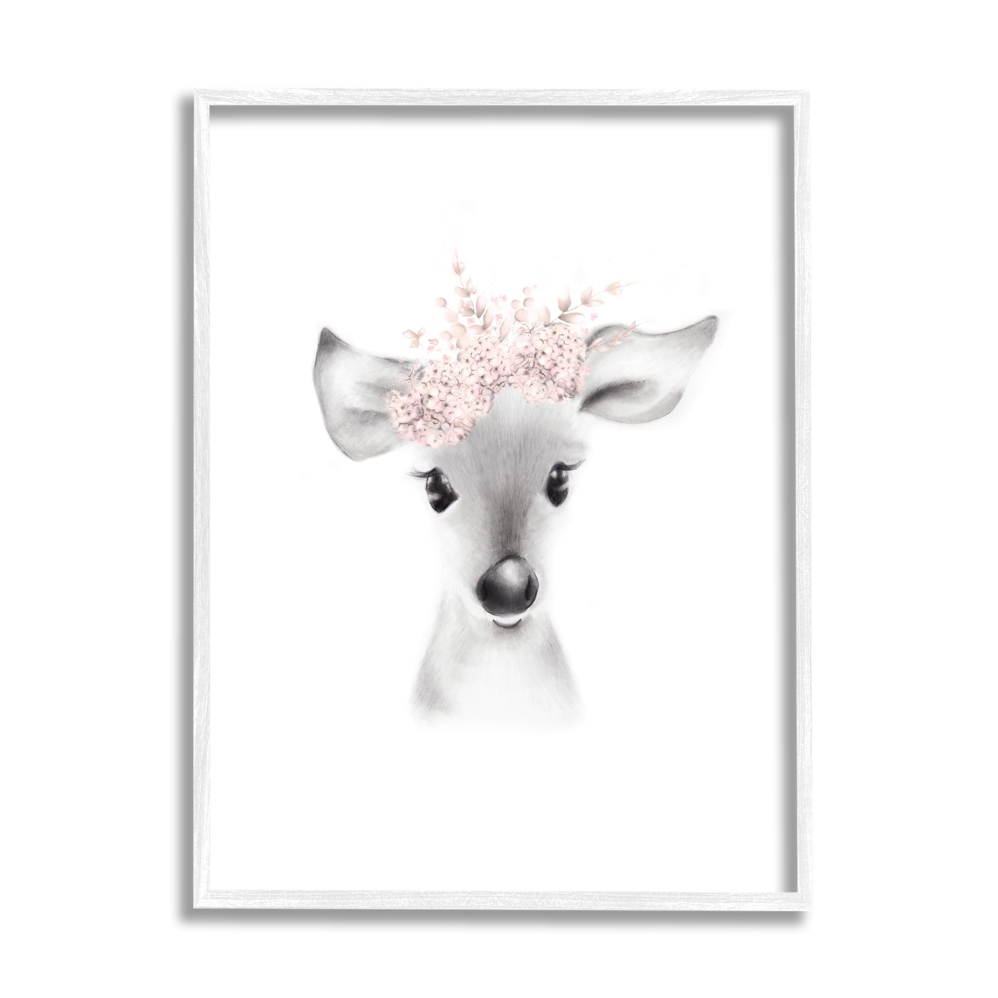 Stupell Industries Sketched Fluffy Deer Flowers, 24 x 30,Design by Studio Q