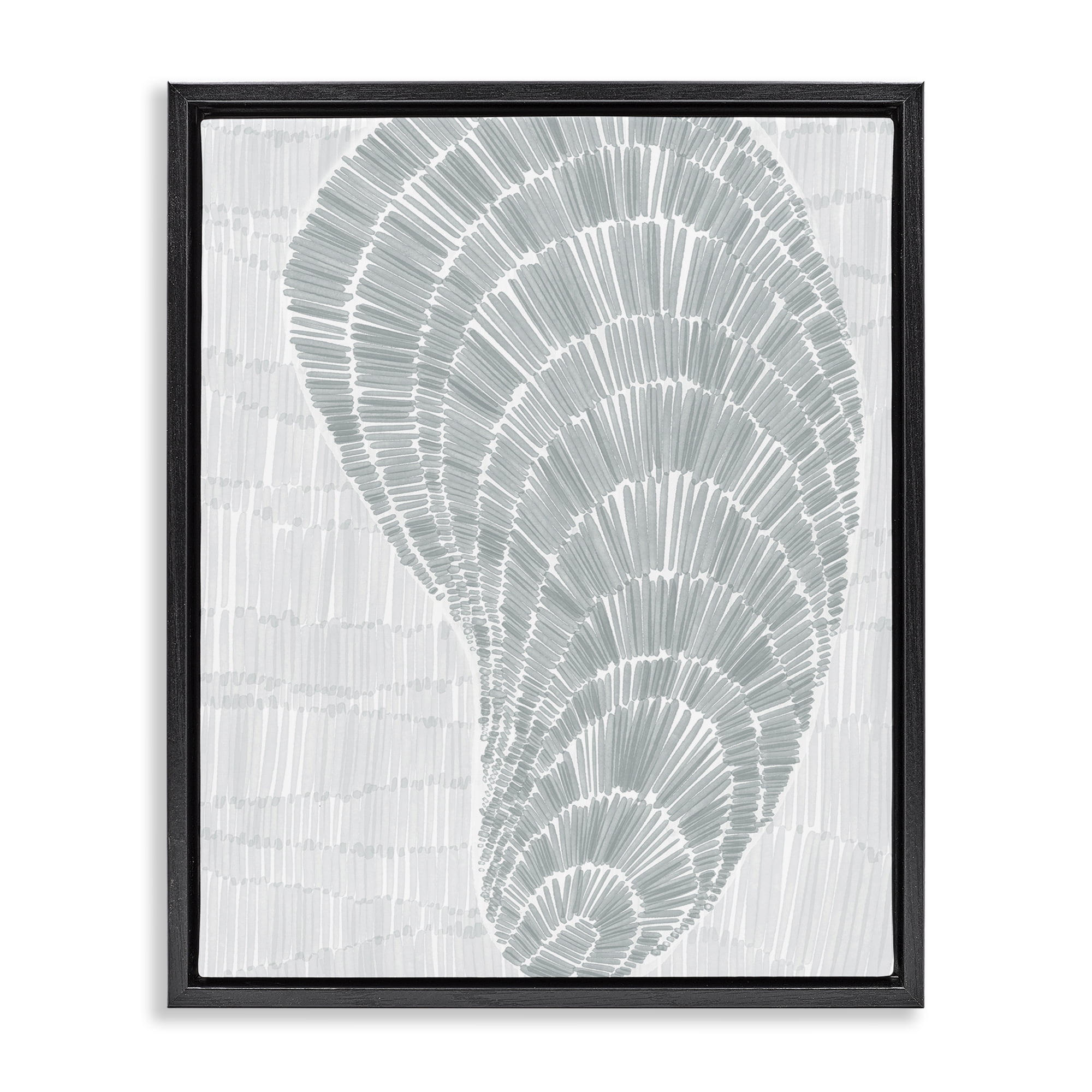 Stupell Industries Sketched Oyster Shell Nautical & Beach Painting Black Floater Framed Canvas Art Print Wall Art, 17 x 21