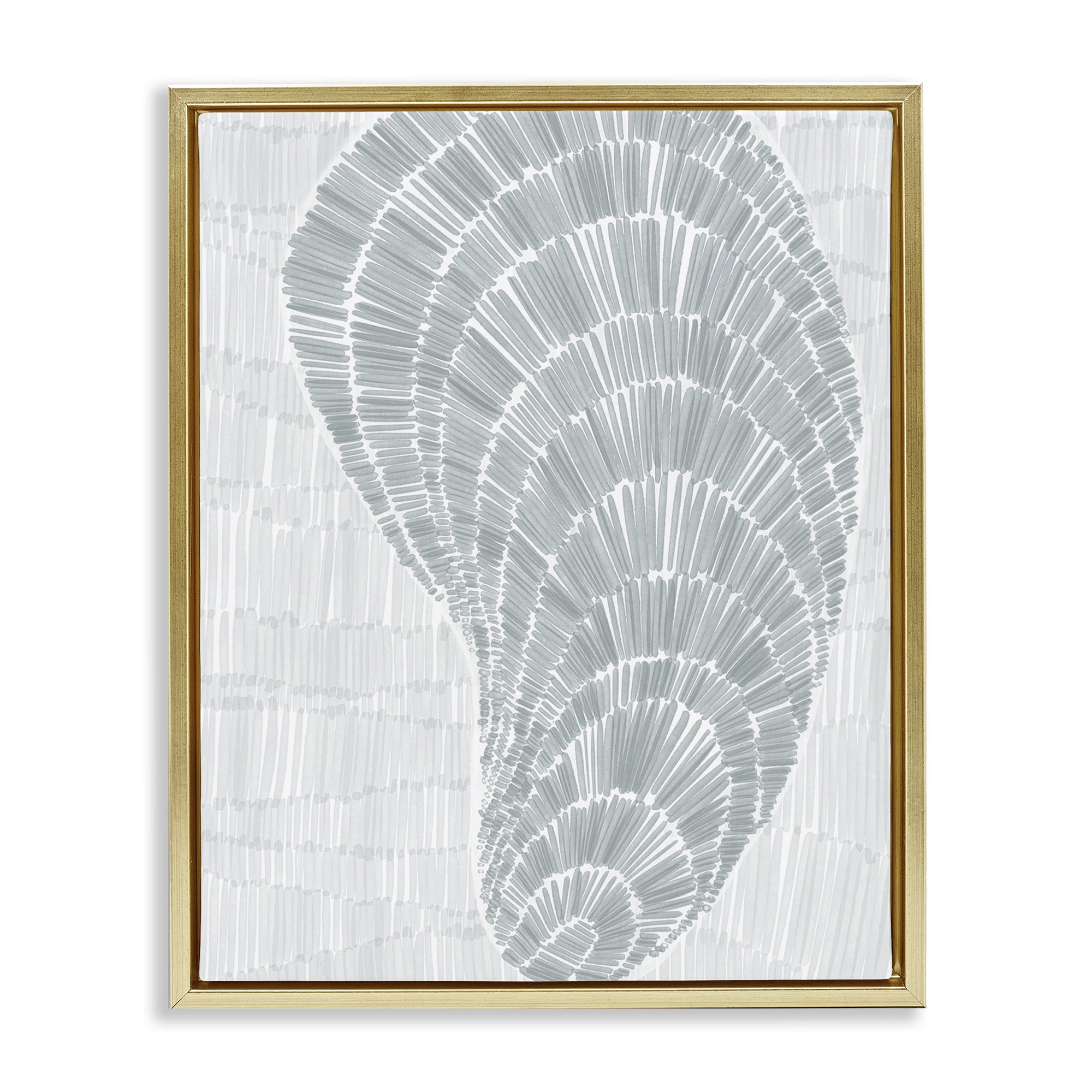 Stupell Industries Sketched Oyster Shell Nautical & Beach Painting Gold Floater Framed Canvas Art Print Wall Art, 17 x 21