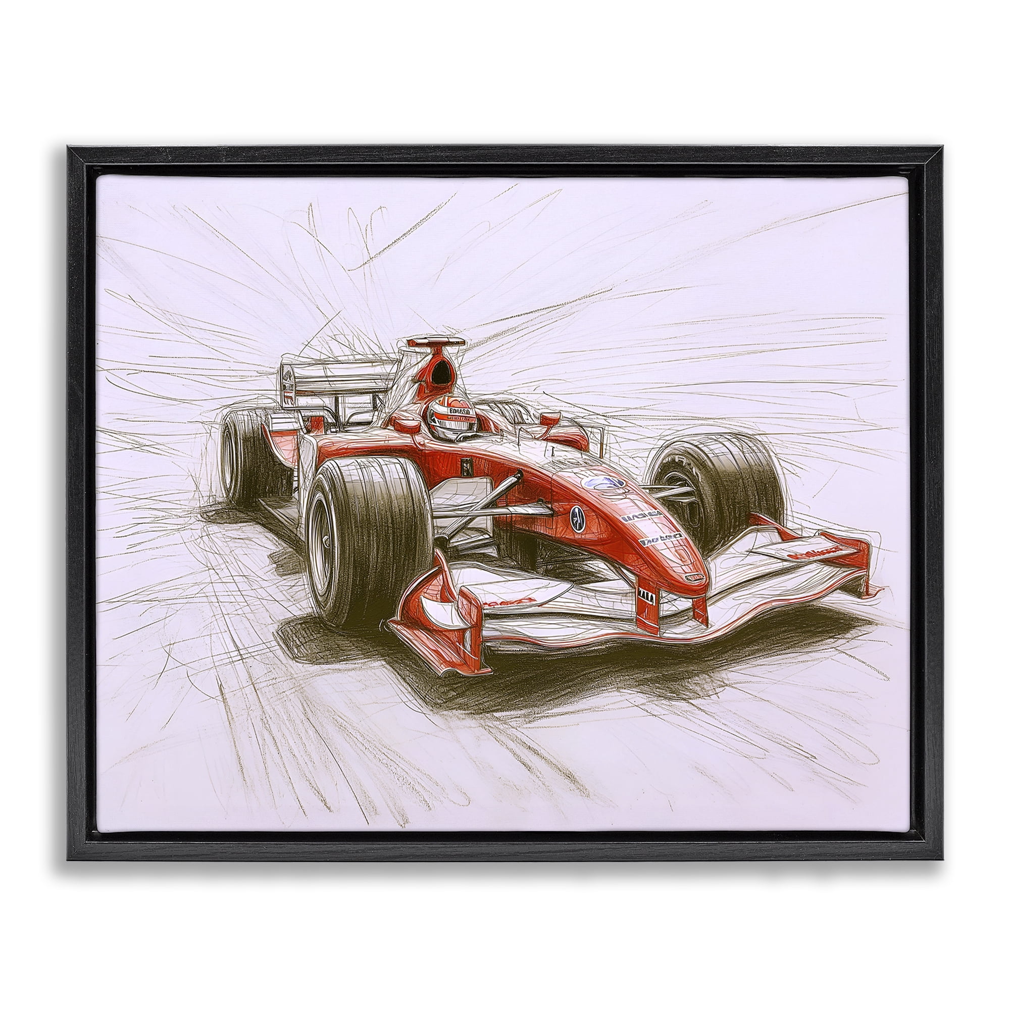 Stupell Industries Sketched Race Car Concept Black Framed Floater Canvas Wall Art, design by Steve Hunziker