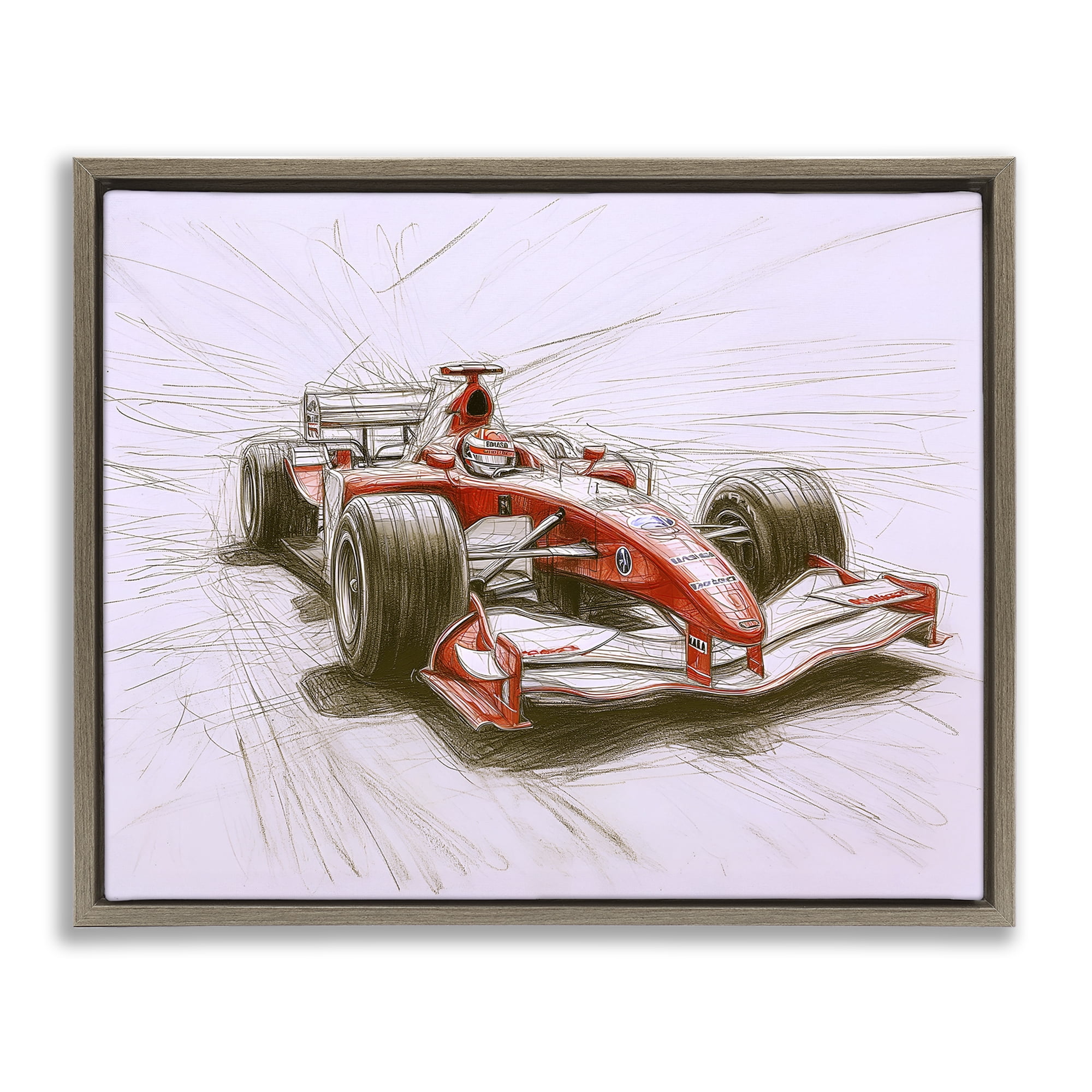 Stupell Industries Sketched Race Car Concept Brown Framed Floater Canvas Wall Art, design by Steve Hunziker