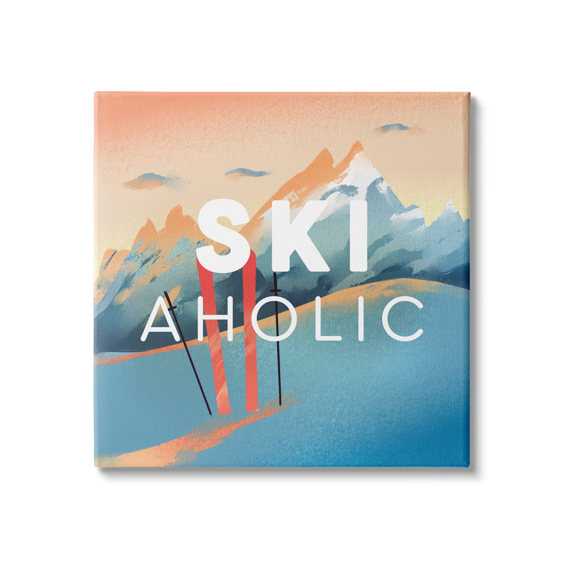 Stupell Industries Ski-Aholic Phrase Sunset Snowy Blue Mountains Winter Sport, 17 x 17, Design by Ziwei Li