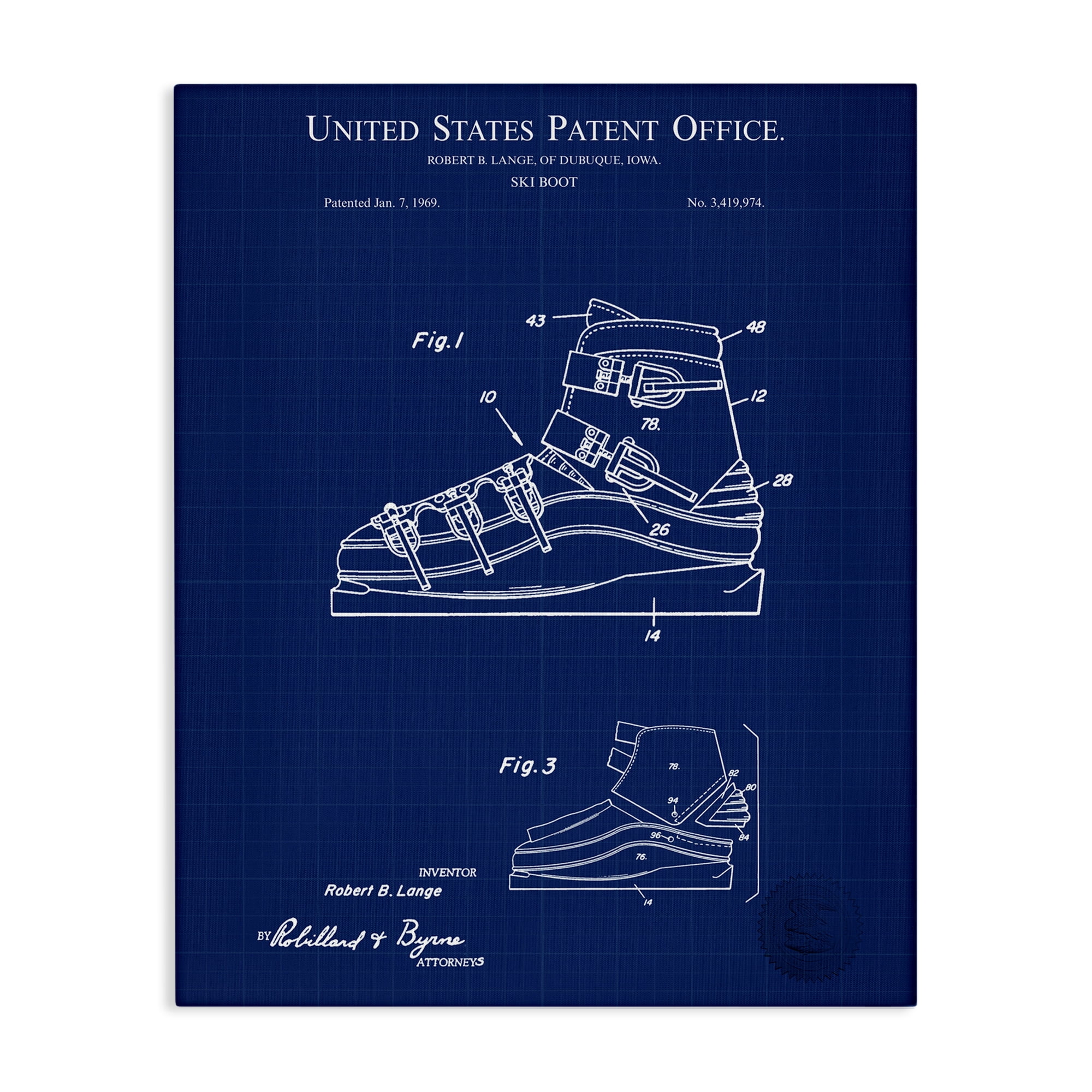Stupell Industries Ski Boot Blueprint Sports Painting Gallery Wrapped Canvas Art Print Wall Art, 30 x 40