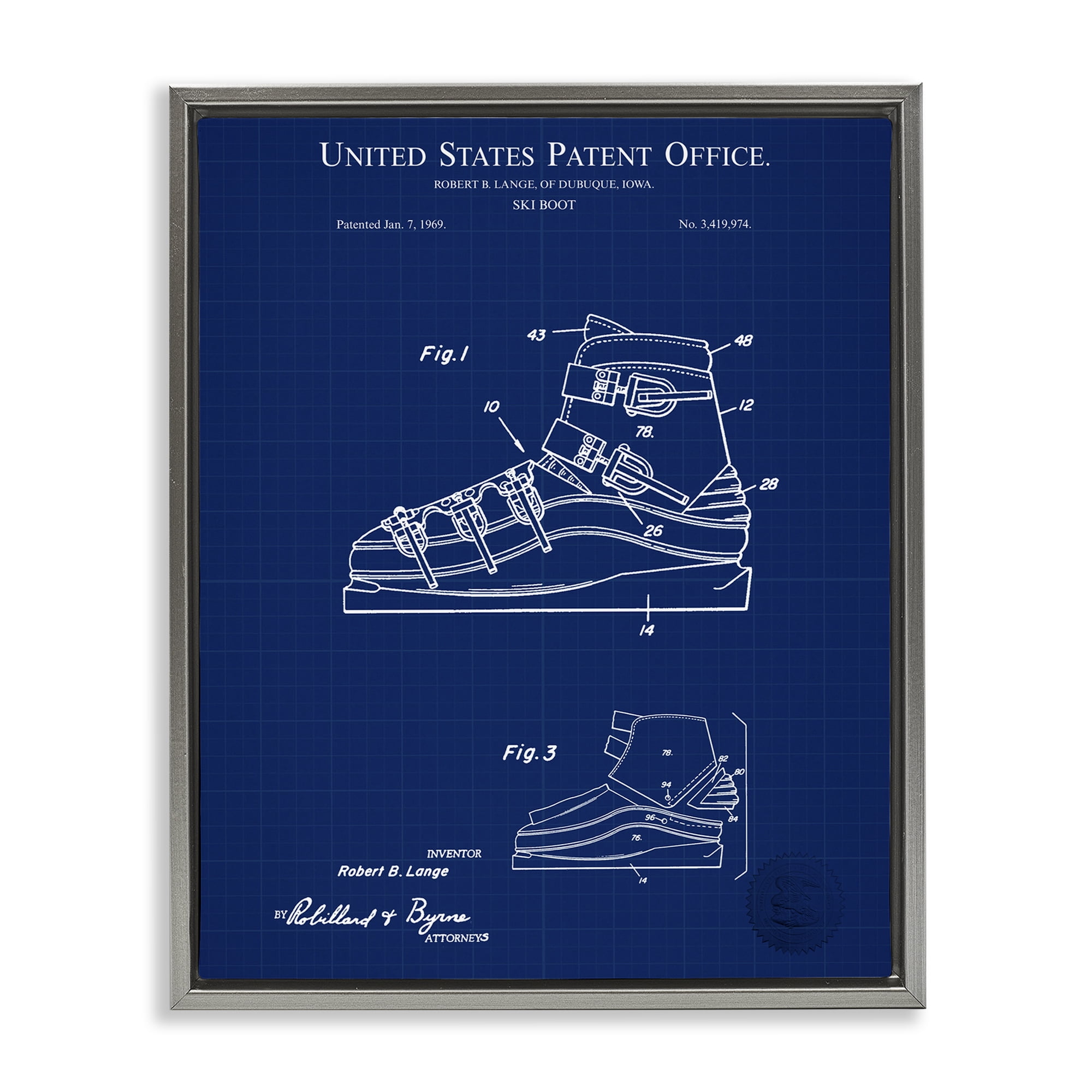 Stupell Industries Ski Boot Blueprint Sports Painting Gray Floater Framed Art Print Wall Art, 17 x 21