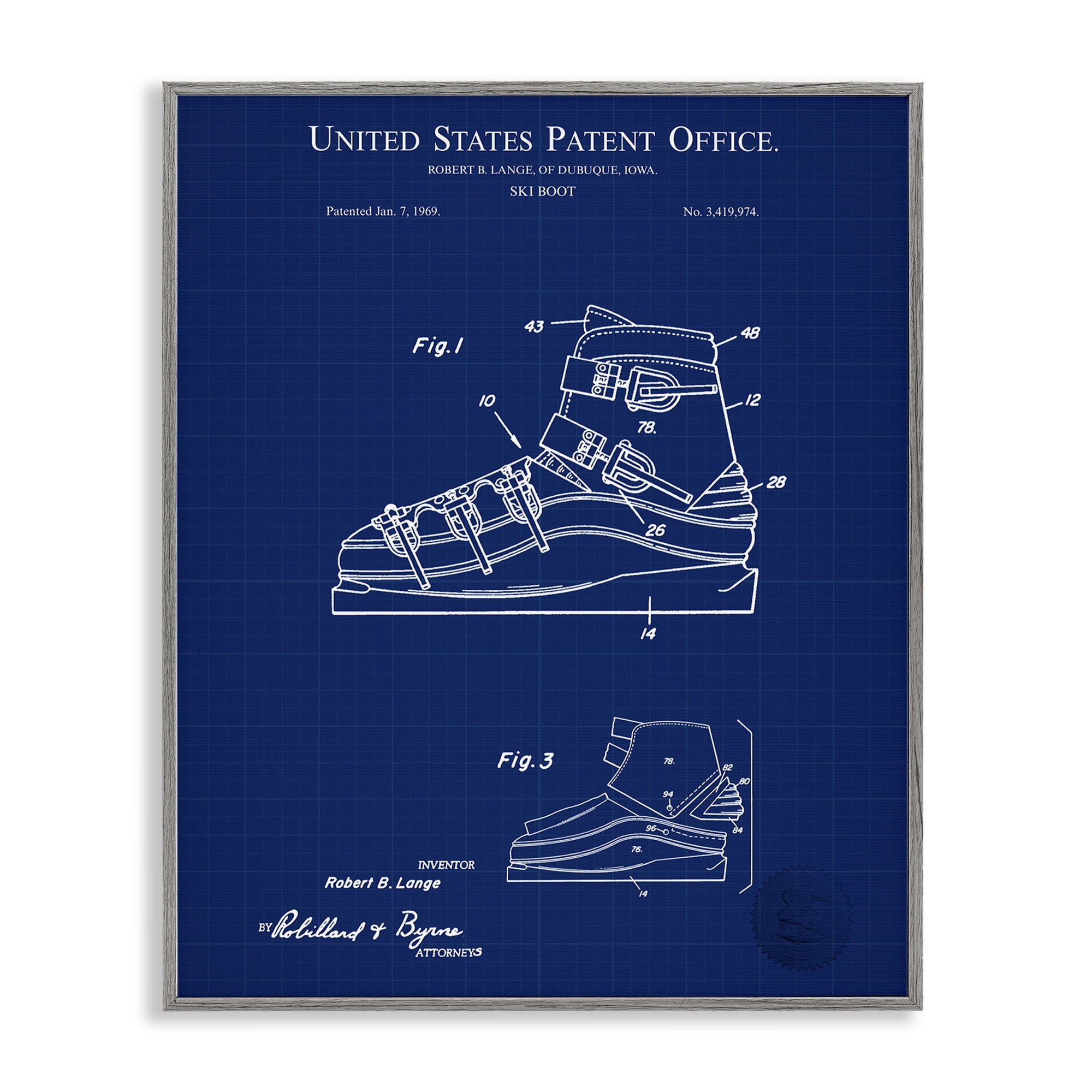Stupell Industries Ski Boot Blueprint Sports Painting Gray Framed Art Print Wall Art, 11 x 14