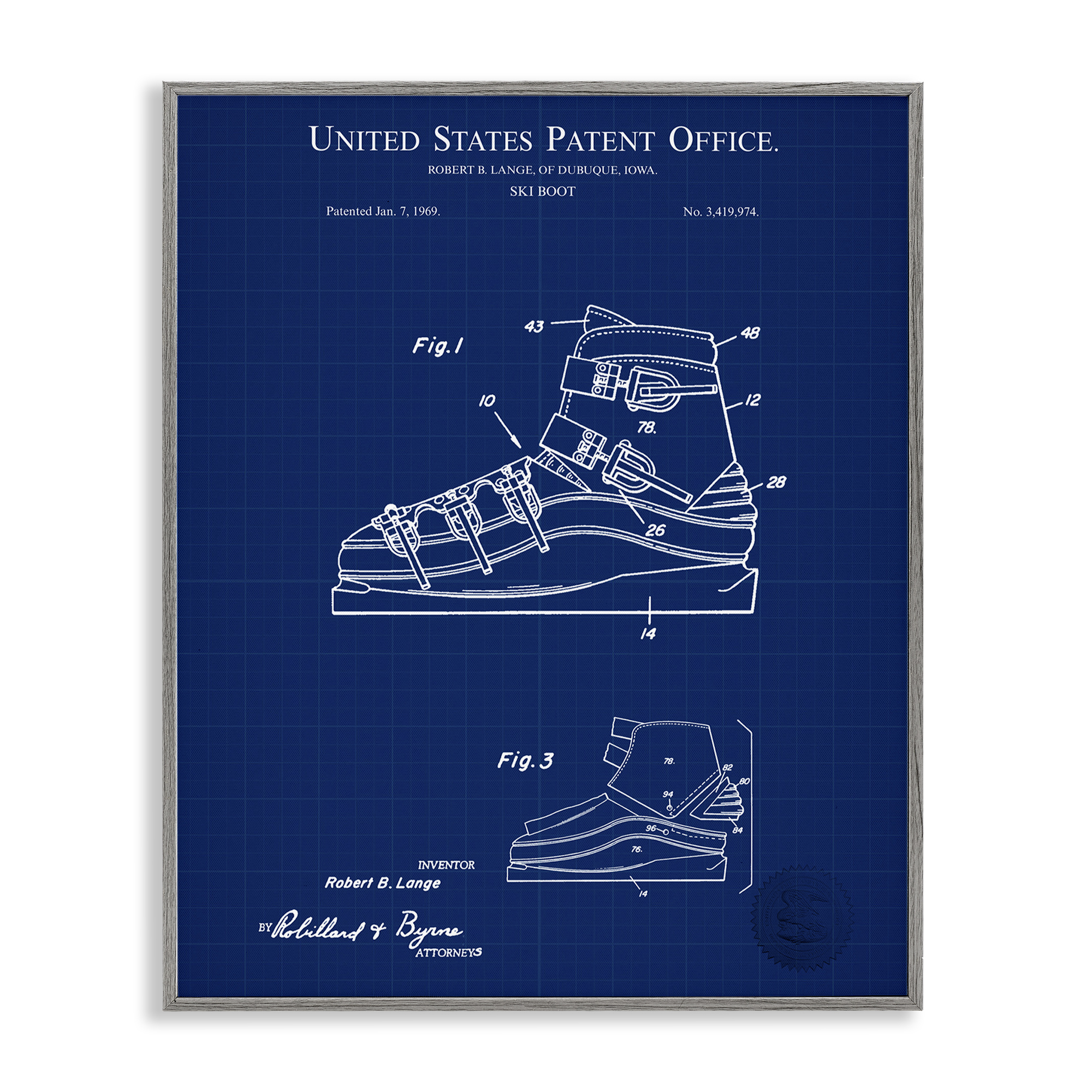Stupell Industries Ski Boot Blueprint Sports Painting Gray Framed Art Print Wall Art, 24 x 30