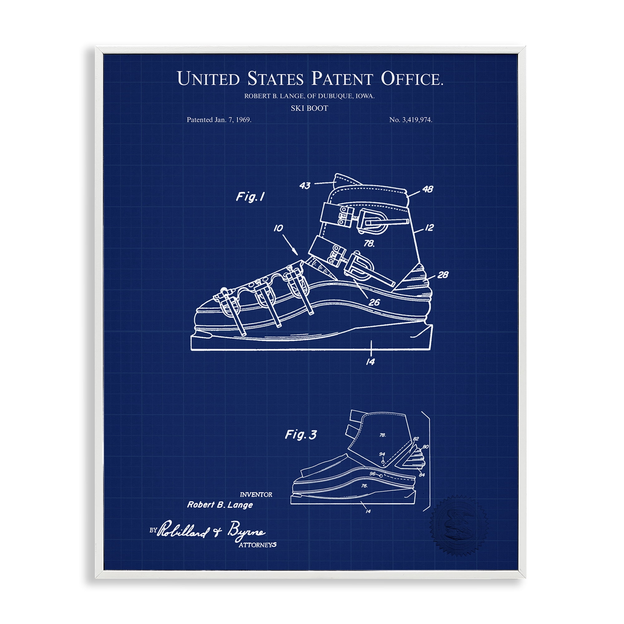 Stupell Industries Ski Boot Blueprint Sports Painting White Framed Art Print Wall Art, 16 x 20
