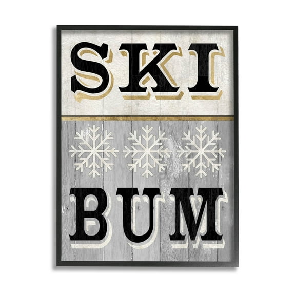 Stupell Industries Ski Bum Snowflake Sign Graphic Art Black Framed Art Print Wall Art, Design by Livi Finn