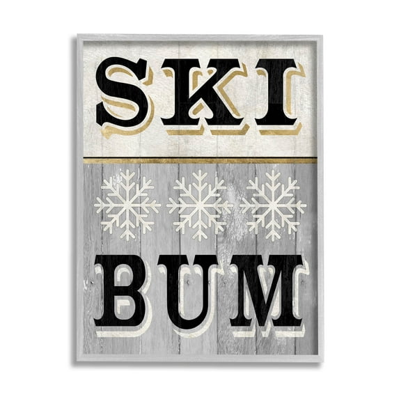 Stupell Industries Ski Bum Snowflake Sign Graphic Art Gray Framed Art Print Wall Art, Design by Livi Finn