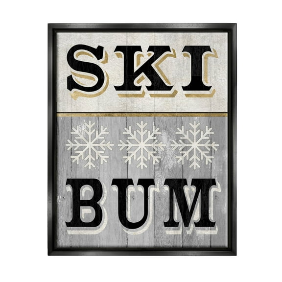 Stupell Industries Ski Bum Snowflake Sign Graphic Art Jet Black Floating Framed Canvas Print Wall Art, Design by Livi Finn