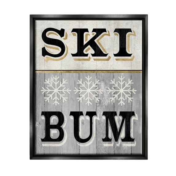 Stupell Industries Ski Bum Snowflake Sign Graphic Art Jet Black Floating Framed Canvas Print Wall Art, Design by Livi Finn