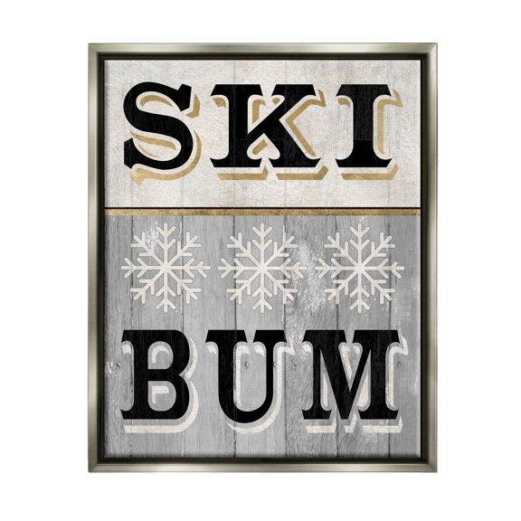 Stupell Industries Ski Bum Snowflake Sign Graphic Art Luster Gray Floating Framed Canvas Print Wall Art, Design by Livi Finn